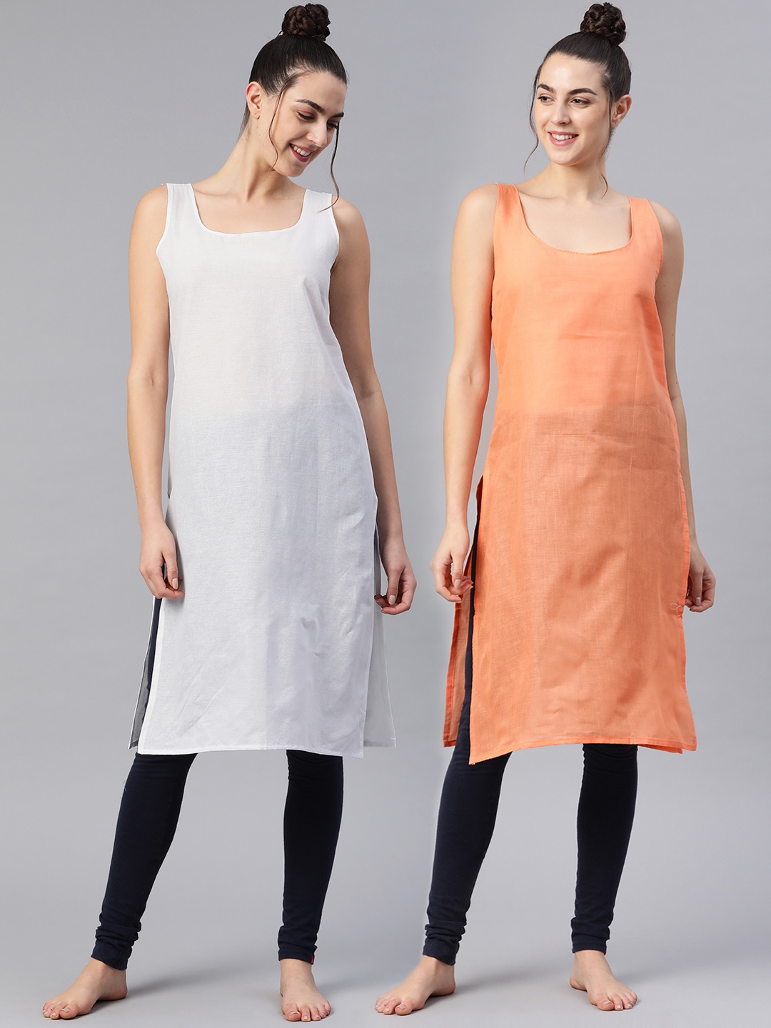 

Saadgi Women Pack of 2 Pure Cotton Solid Slips, Coral