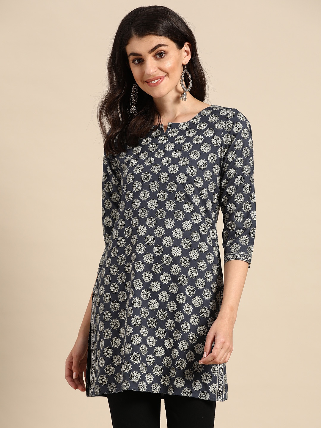 

Prakrti Women Blue & Off-White Printed Sustainable Kurti