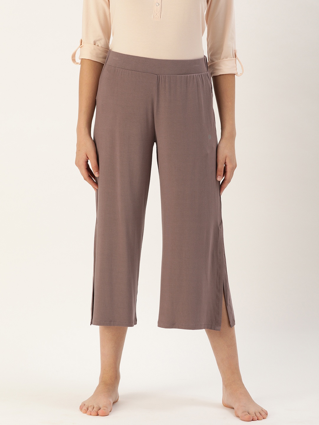 

Enamor Essentials Women Relaxed Fit Jersey Crop Lounge Pants, Brown