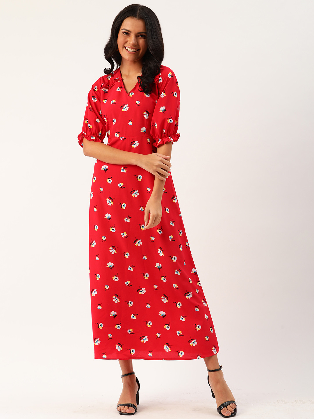 

DressBerry Women Red & Off-White Floral Printed Maxi Dress