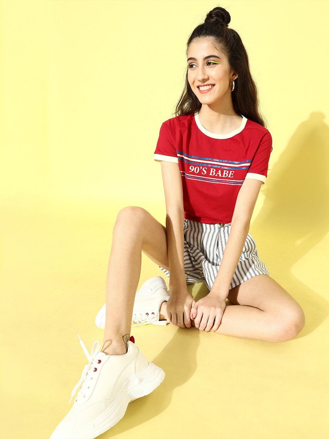 

DressBerry Women Red Typography Retro Preppy Tshirt