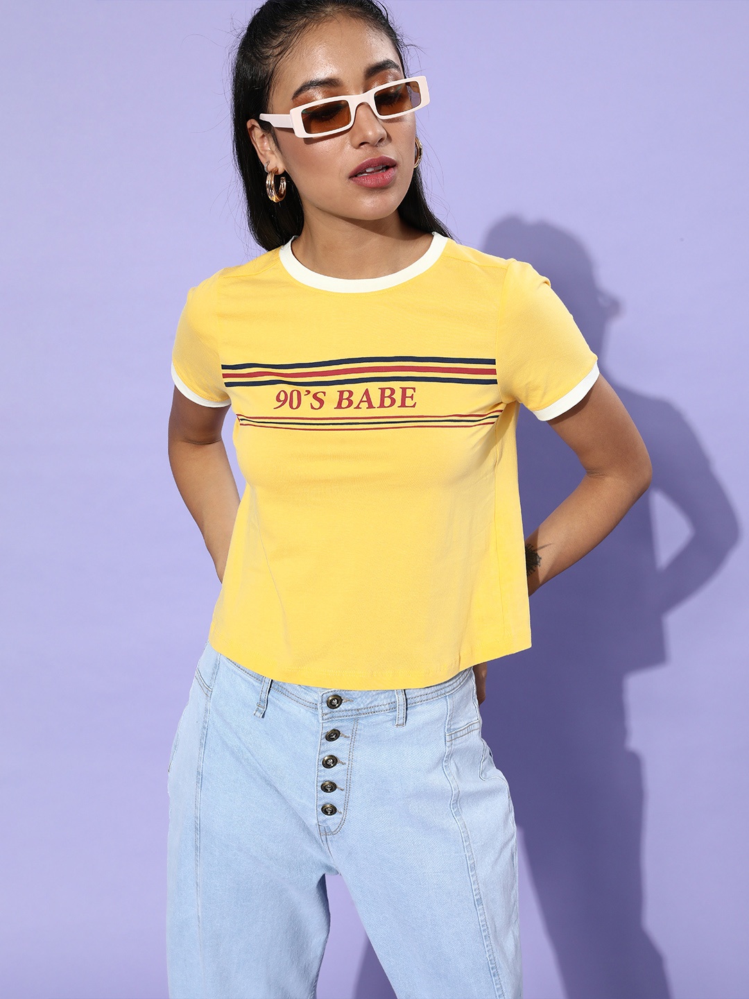 

DressBerry Women Yellow Striped Talking Tee