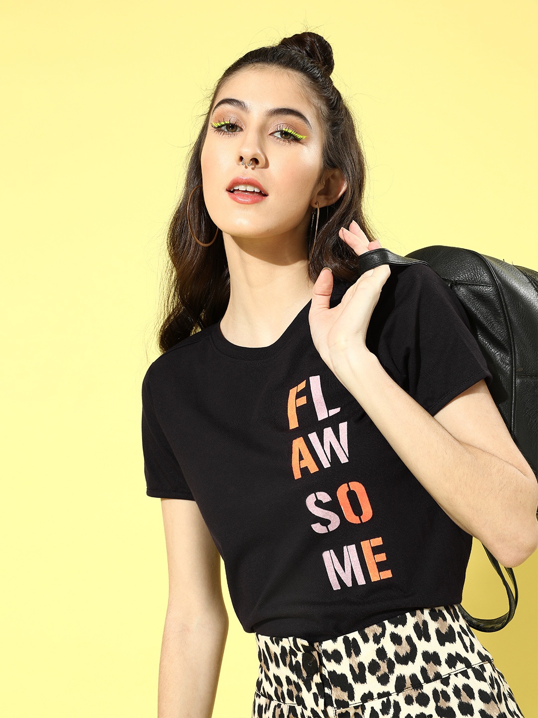 

DressBerry Women Black Typography Talking Tee