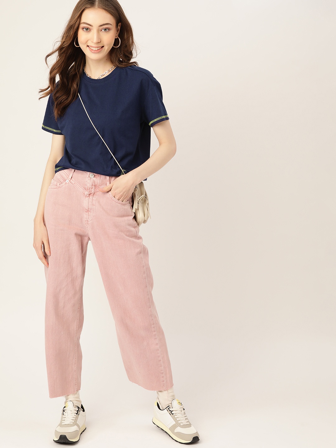 

DressBerry Women Navy Blue Pure Cotton Solid Pure Cotton T-shirt