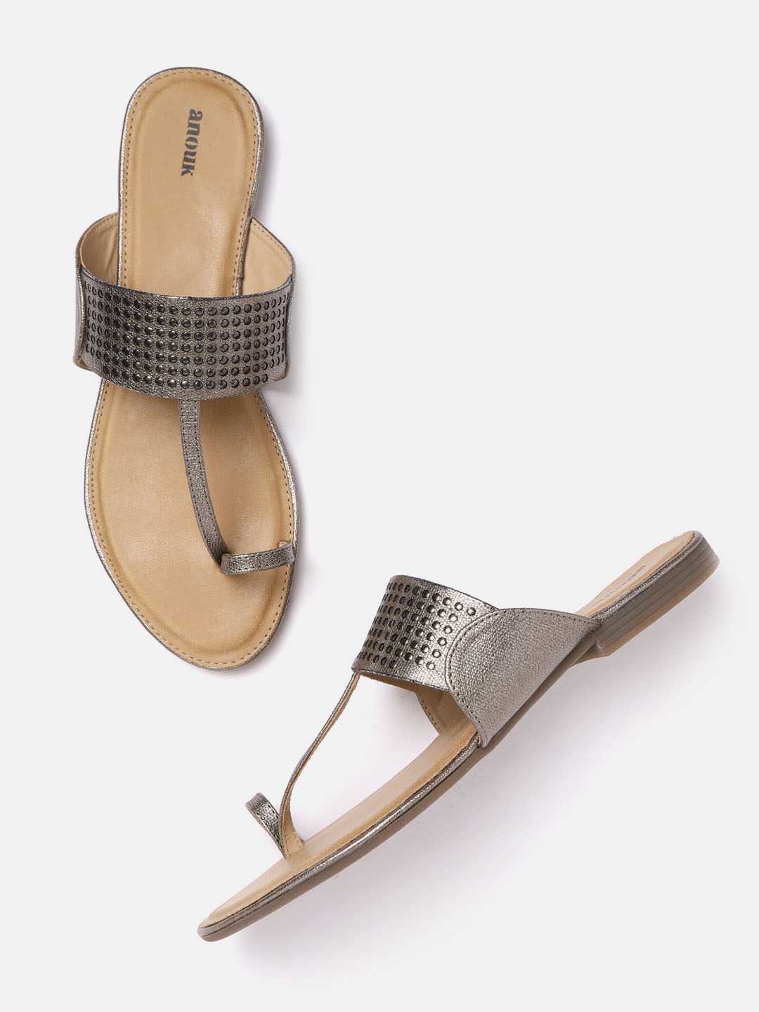 

Anouk Women Gunmetal-Toned Embellished One Toe Flats, Metallic