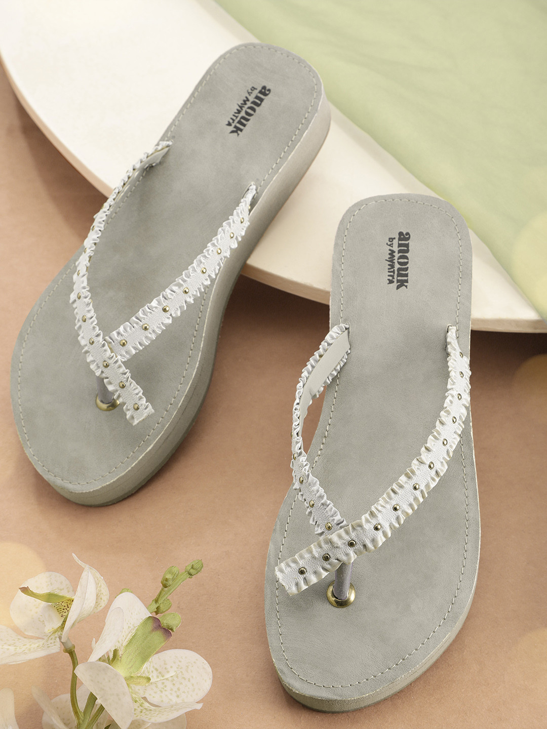 

Anouk Women Grey Embellished Open Toe Flats