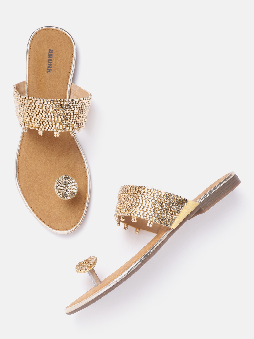 

Anouk Women Gold-Toned Beaded One Toe Flats