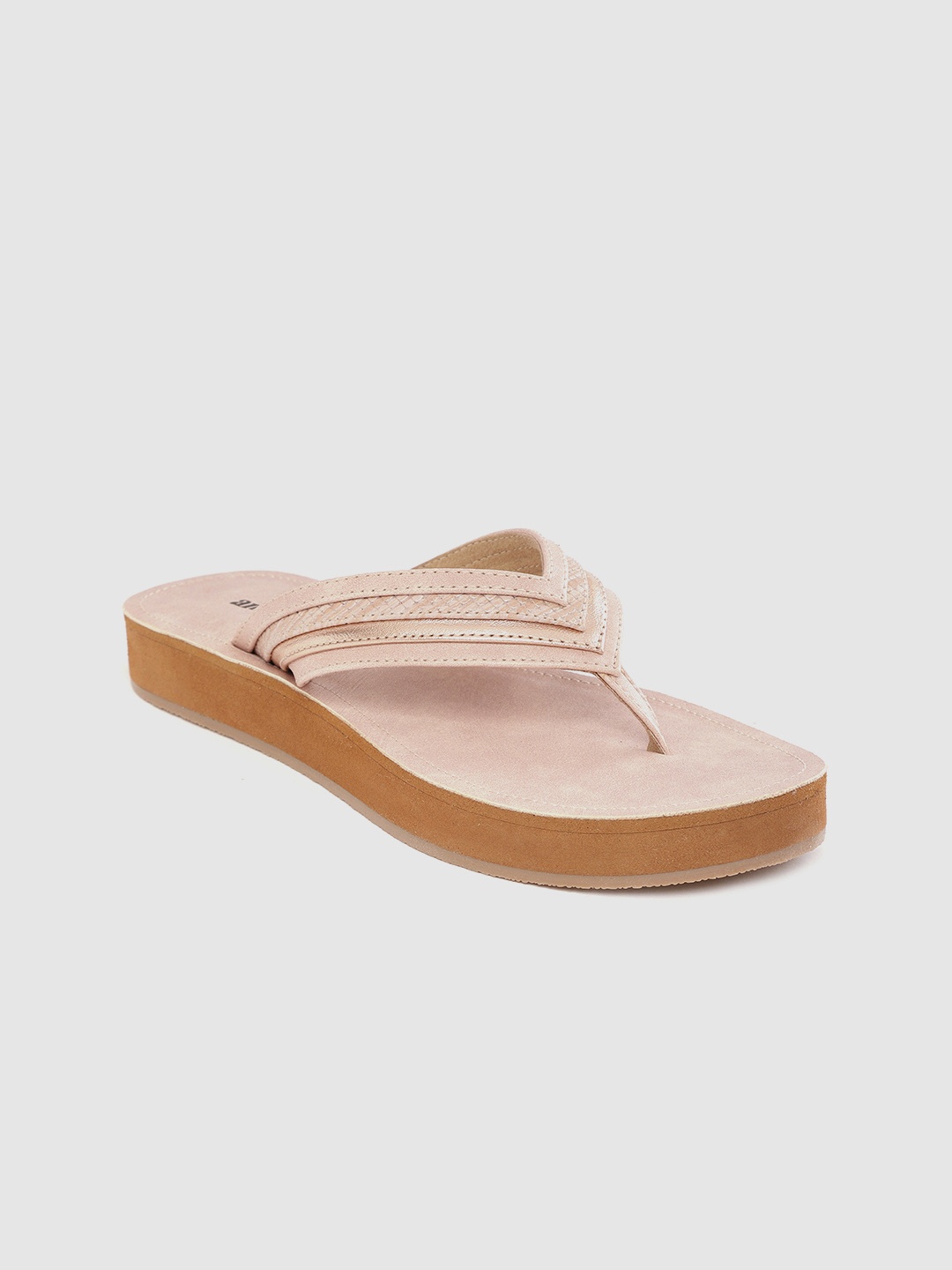 

Anouk Women Pink & Rose Gold-Toned Solid with Textured Detail Open Toe Flats