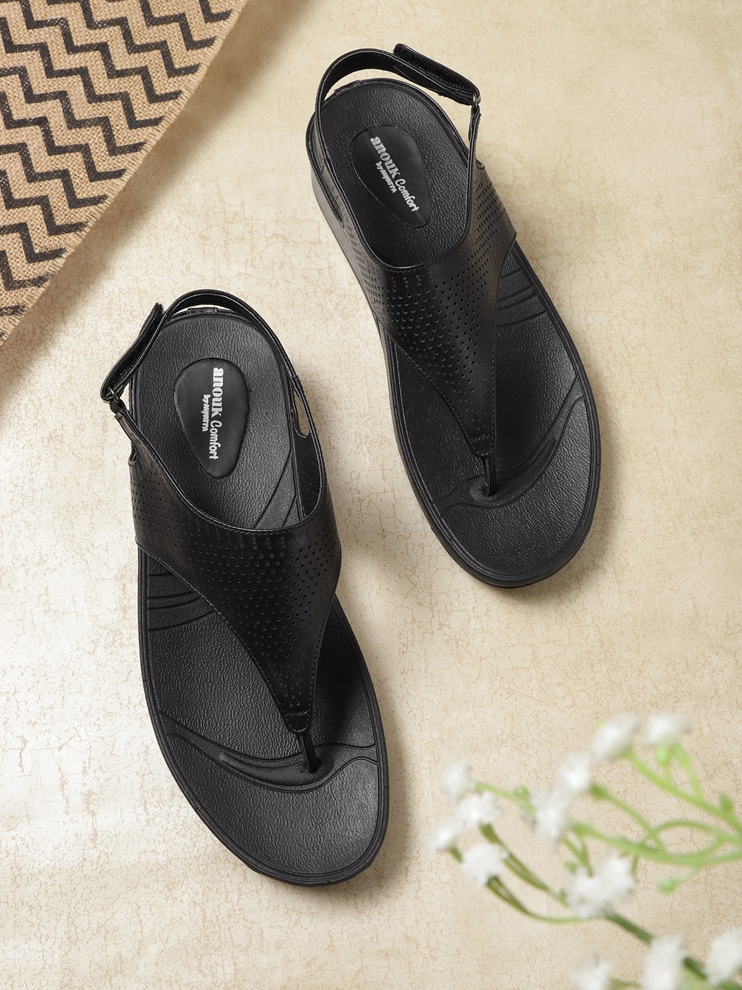 

Anouk Women Black Perforated Open Toe Flats