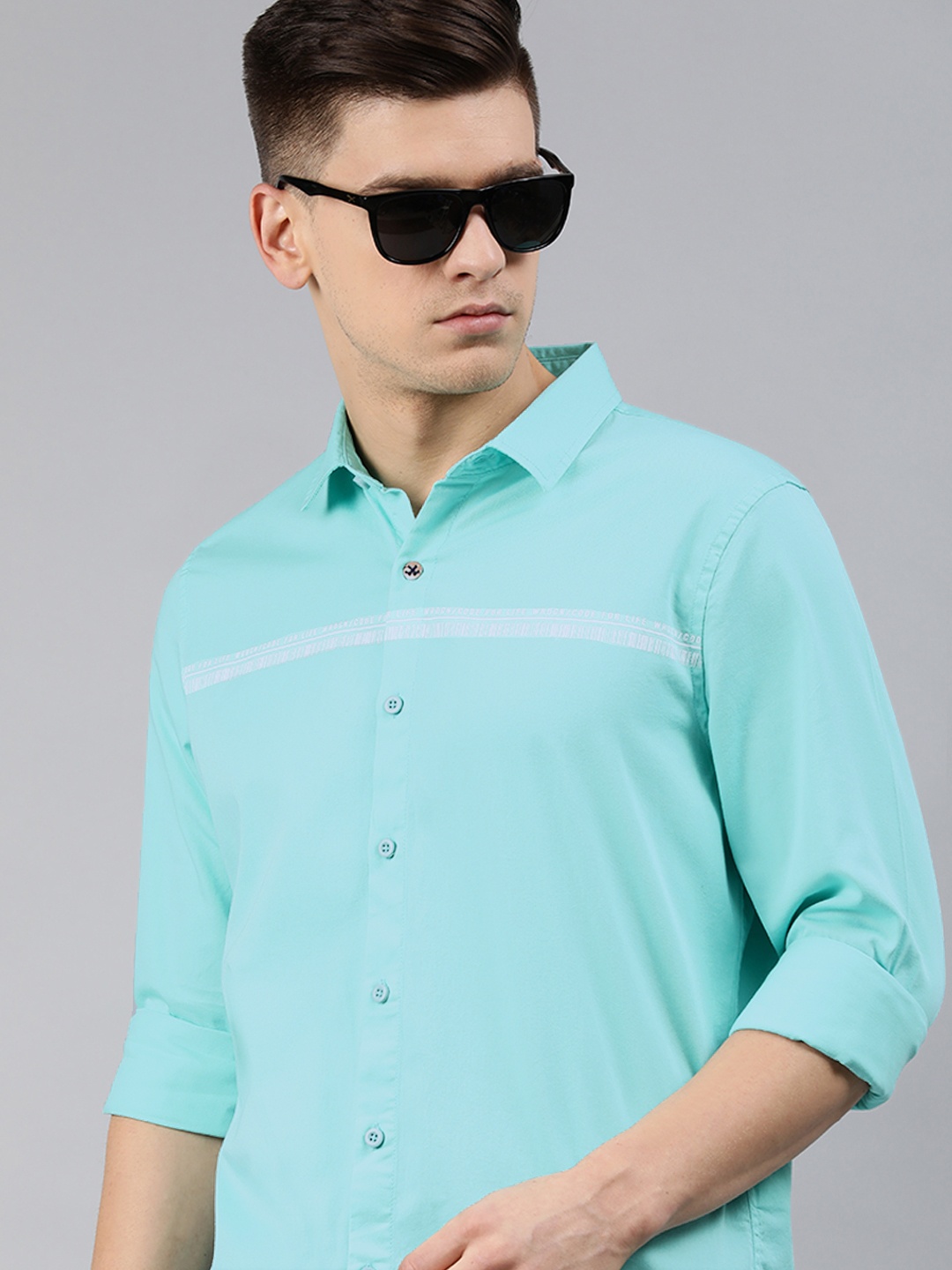 

WROGN Men Blue Slim Fit Printed Casual Shirt