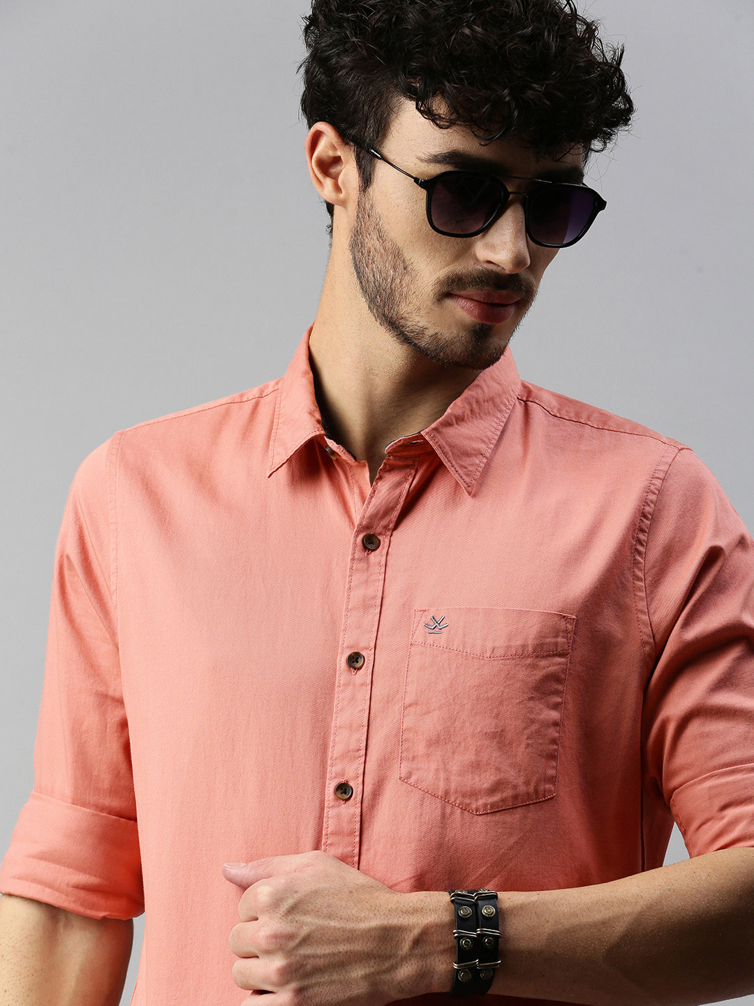 

WROGN Men Peach-Coloured Slim Fit Casual Shirt