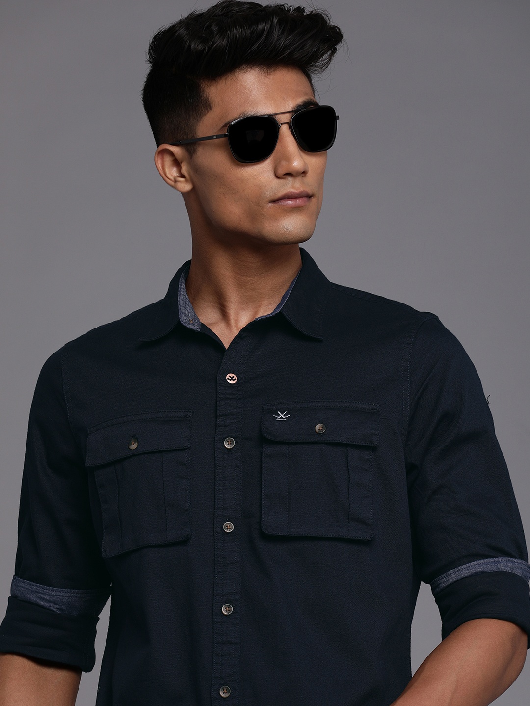 

WROGN Men Blue Solid Slim Fit Casual Shirt