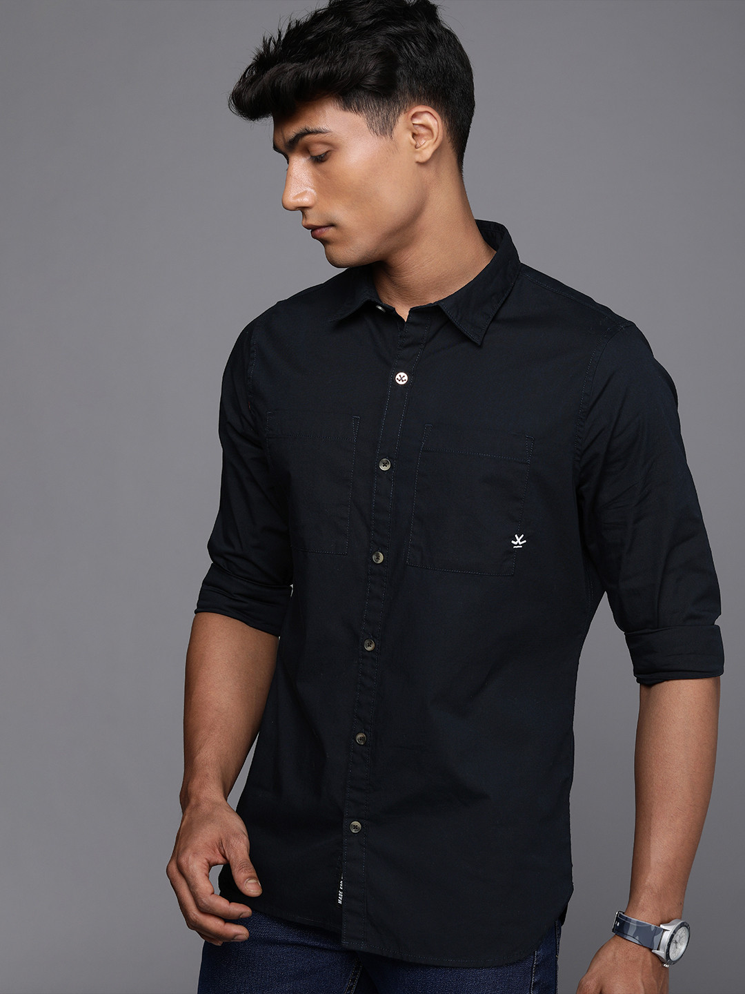 

WROGN Men Black Solid Slim Fit Casual Shirt