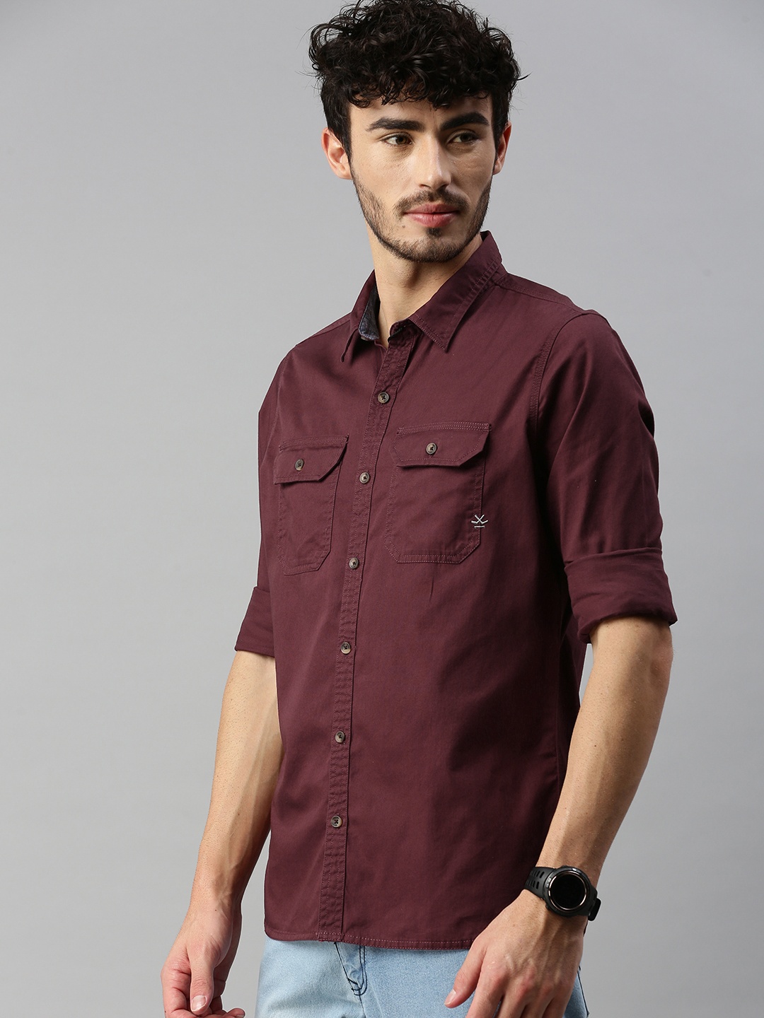 

WROGN Men Maroon Slim Fit Solid Casual Shirt