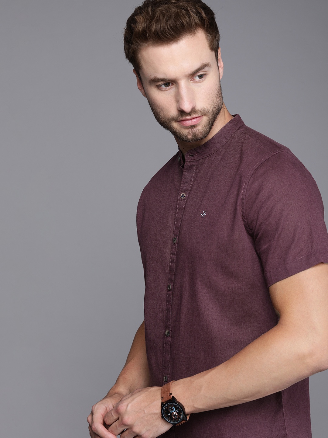 

WROGN Men Purple Solid Slim Fit Casual Shirt