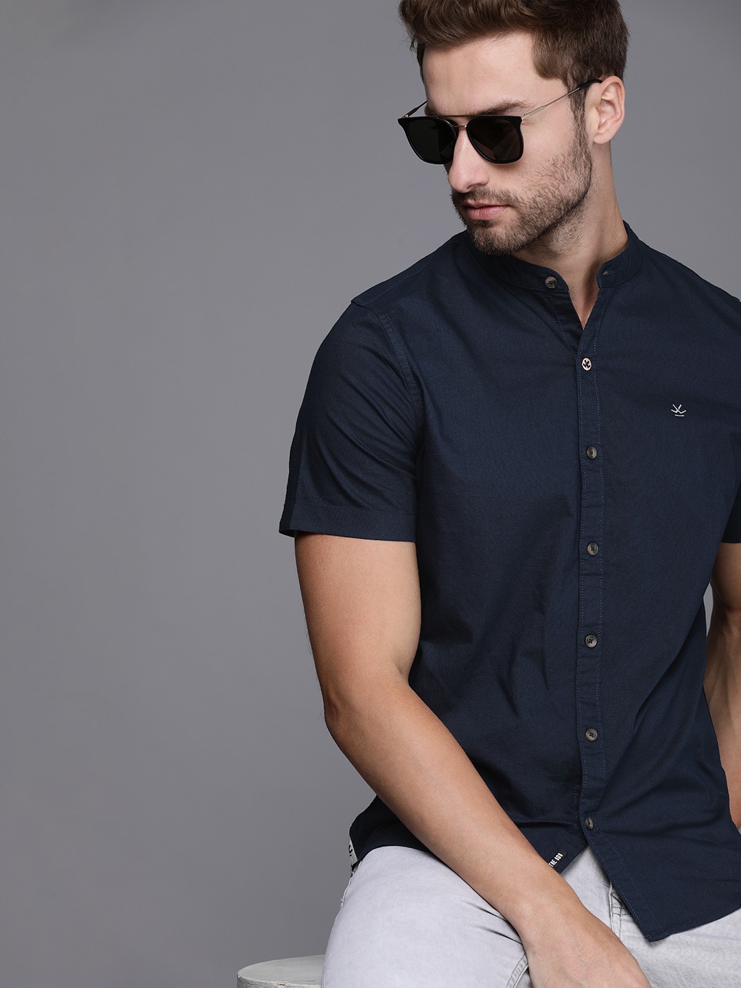 

WROGN Men Navy Blue Casual Shirt