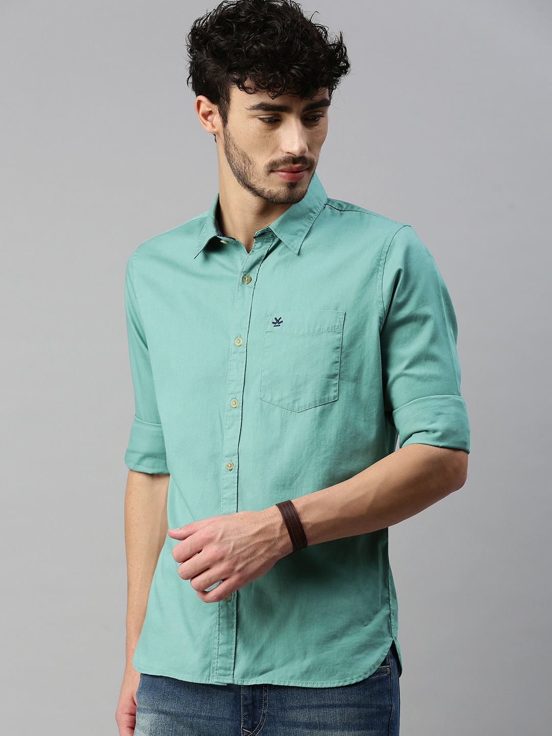 

WROGN Men Green Slim Fit Solid Casual Shirt