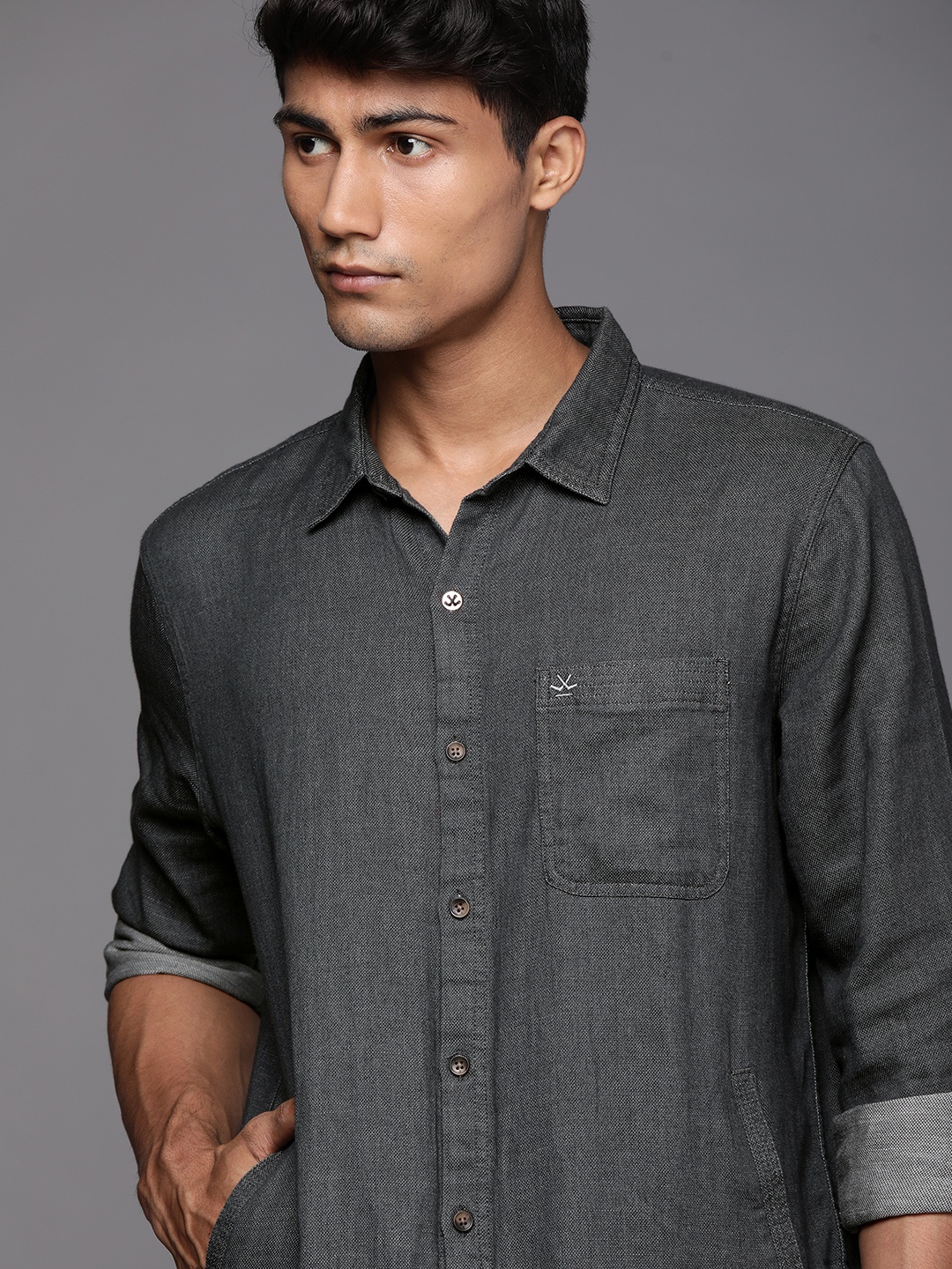 

WROGN Men Charcoal Grey Boxy Fit Casual Shirt