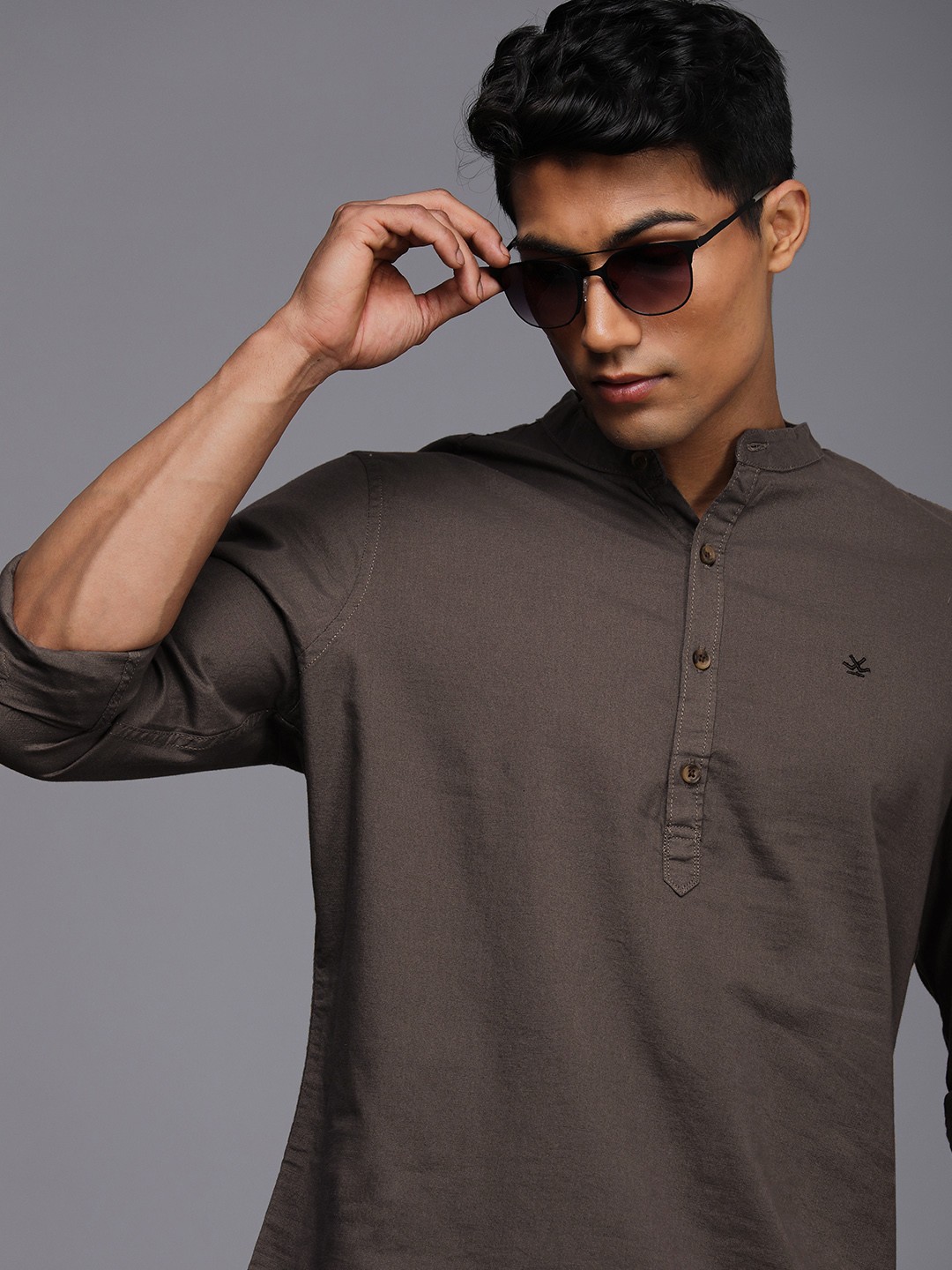 

WROGN Men Grey Slim Fit Pure Cotton Casual Shirt