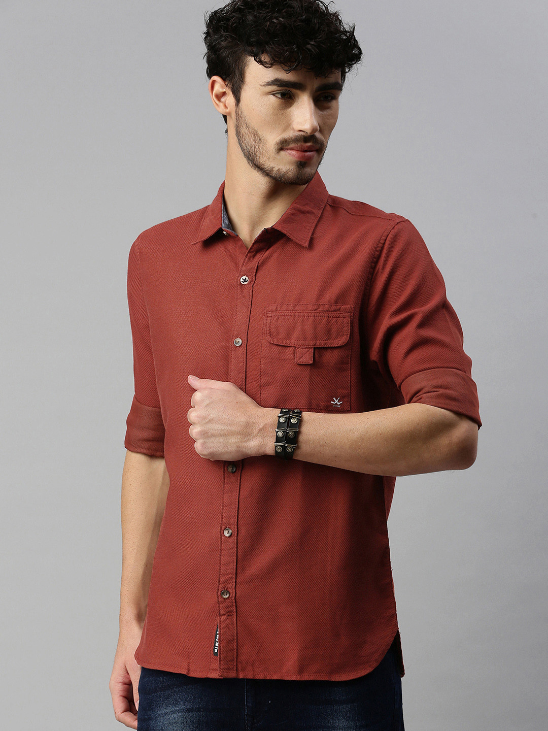 

WROGN Men Rust Slim Fit Solid Casual Shirt