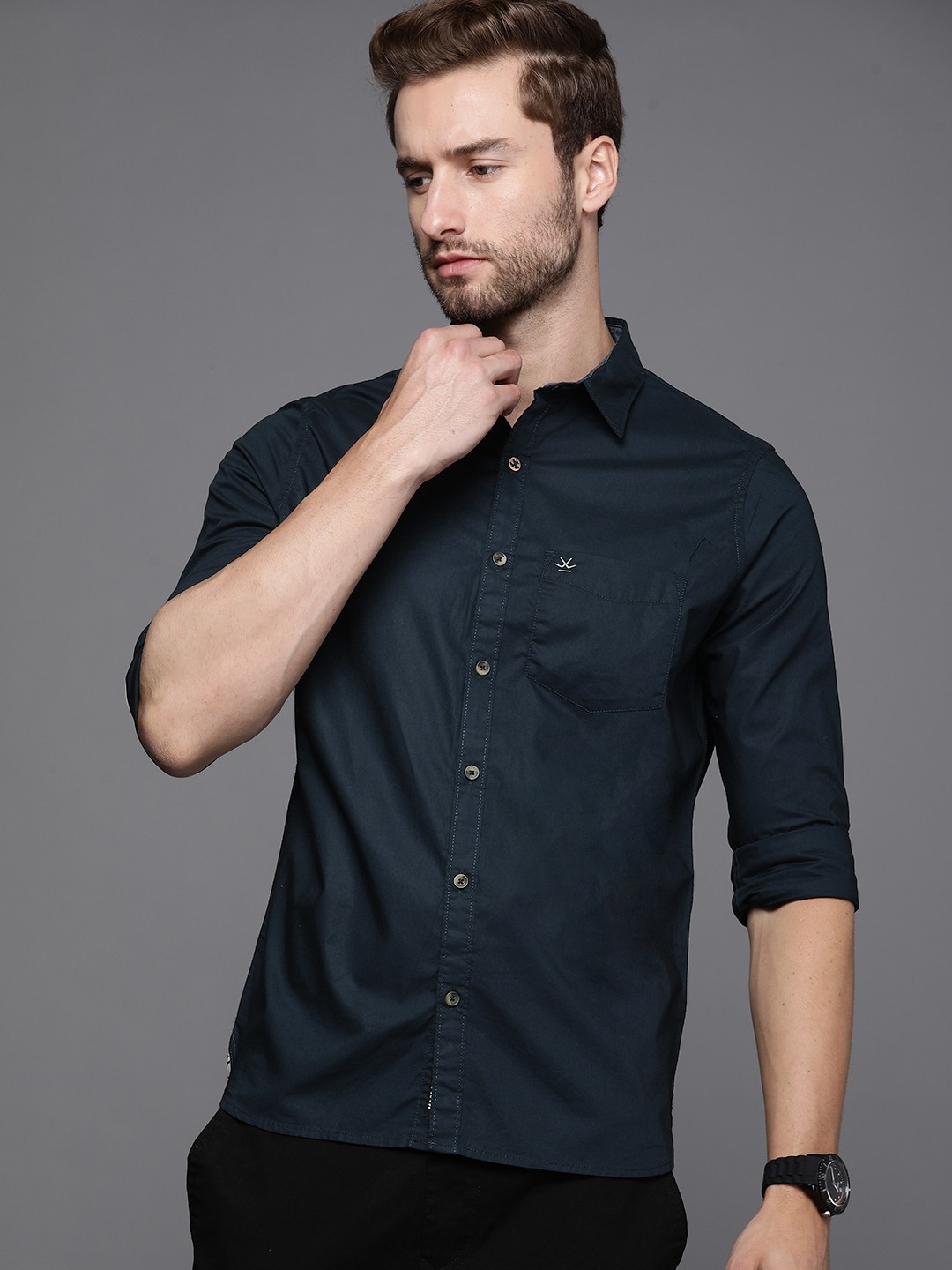 

WROGN Men Navy Blue Slim Fit Casual Shirt