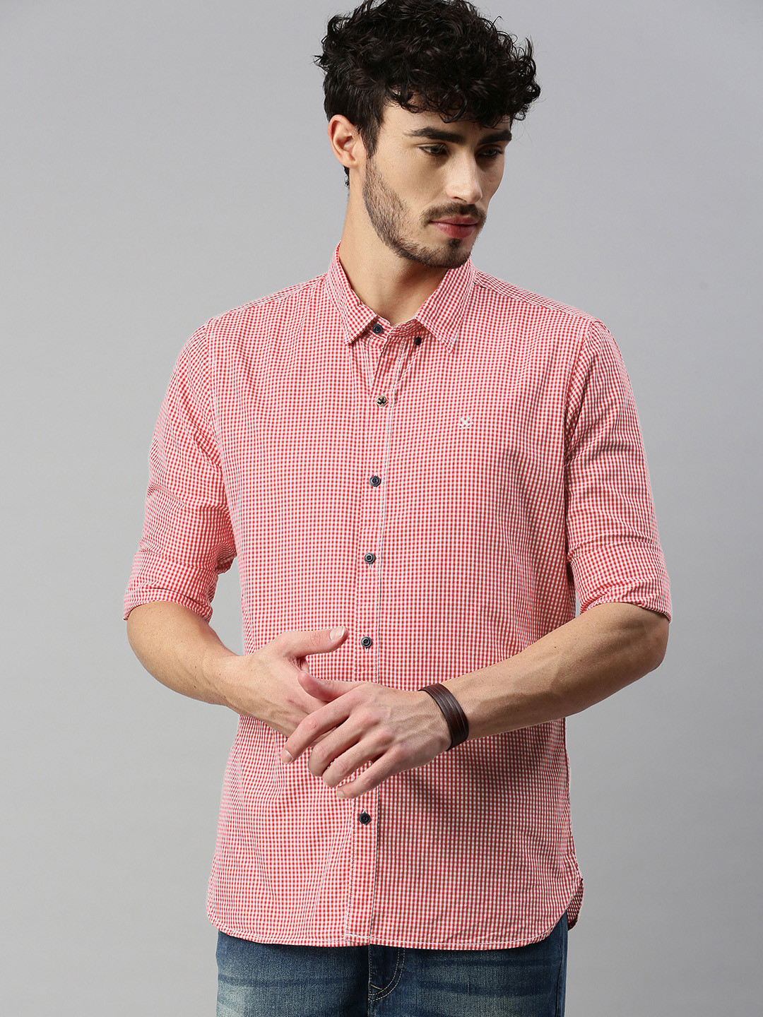 

WROGN Men Red & White Slim Fit Checked Casual Shirt