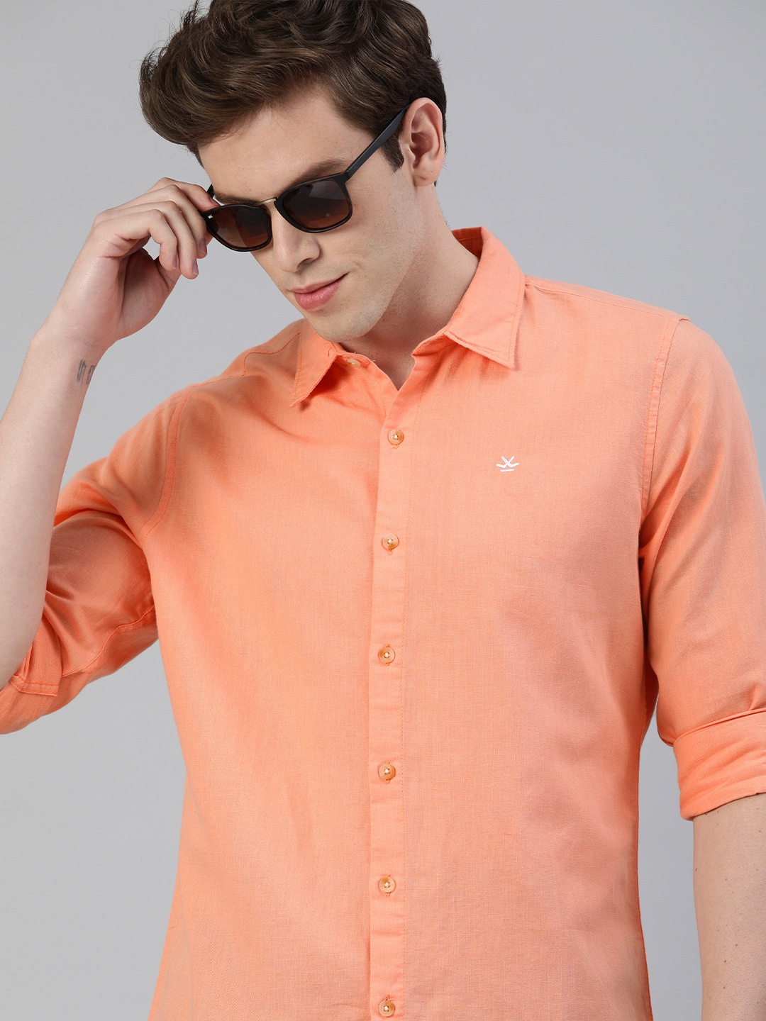 

WROGN Men Orange Slim Fit Solid Casual Shirt