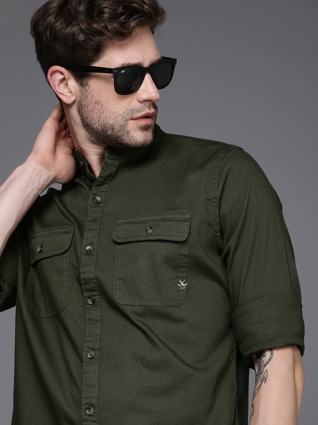 

WROGN Men Green Slim Fit Opaque Casual Shirt