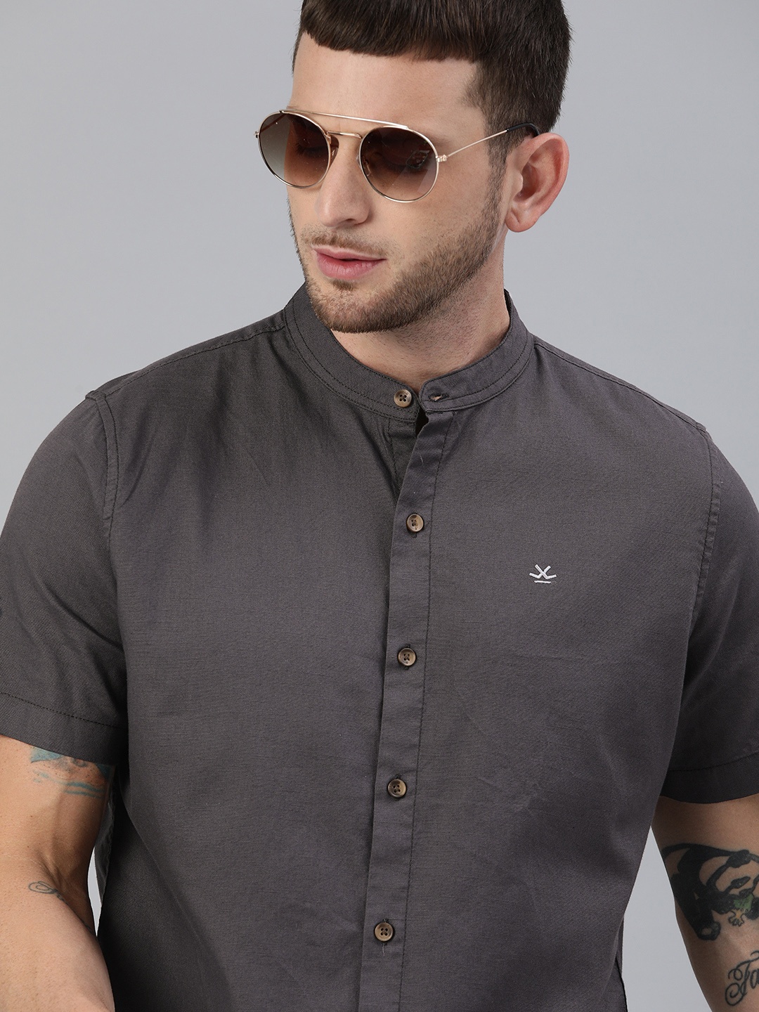 

WROGN Men Grey Slim Fit Solid Casual Shirt