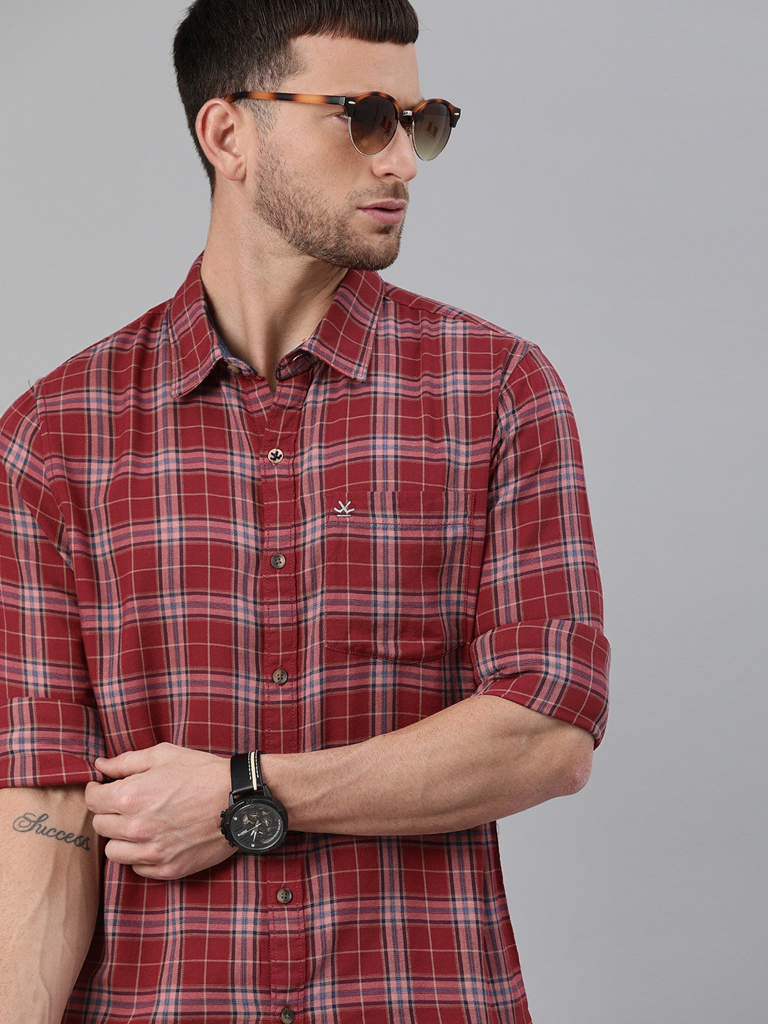 

WROGN Men Maroon & White Slim Fit Checked Casual Shirt