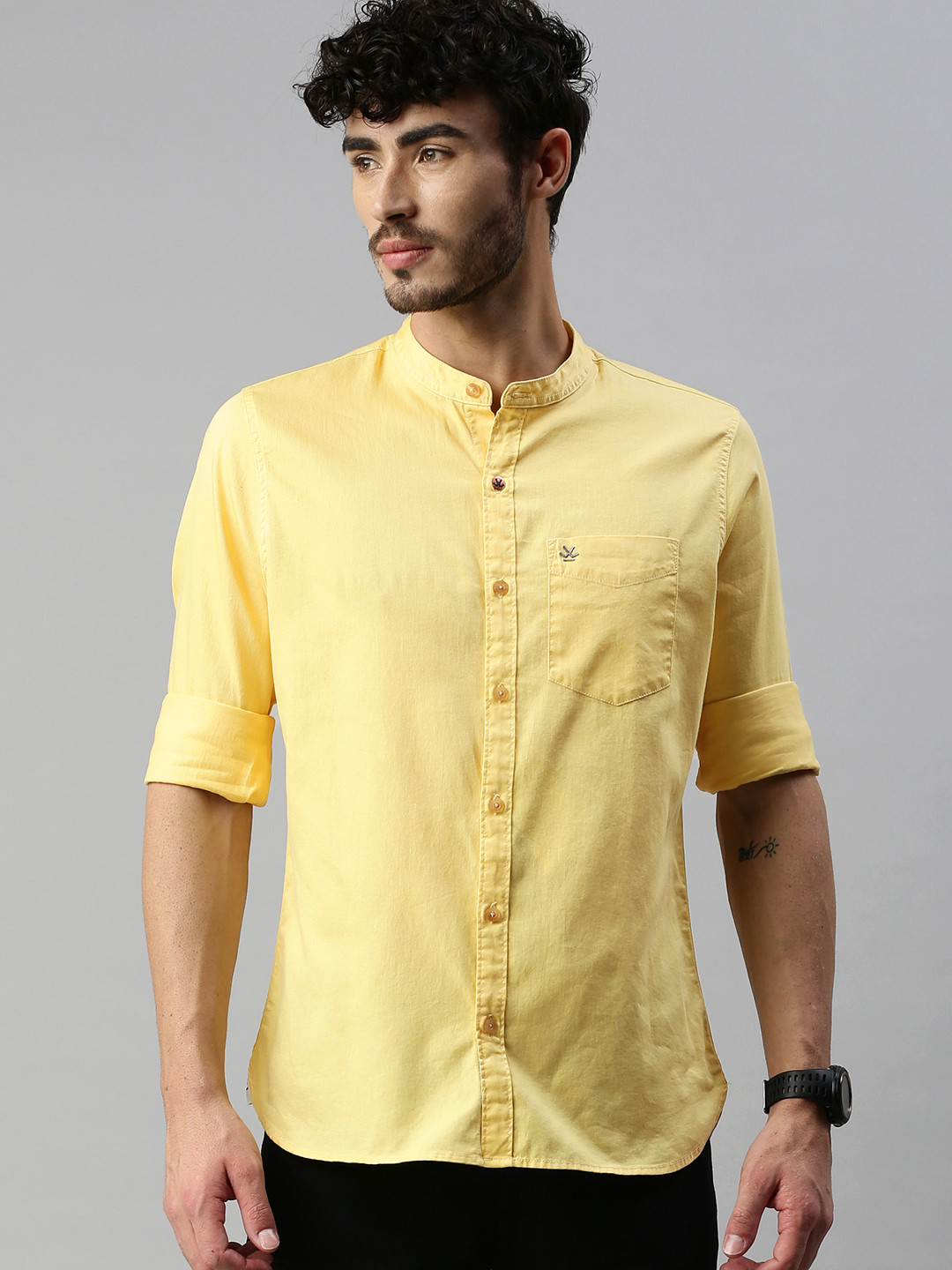 

WROGN Men Yellow Slim Fit Solid Casual Shirt