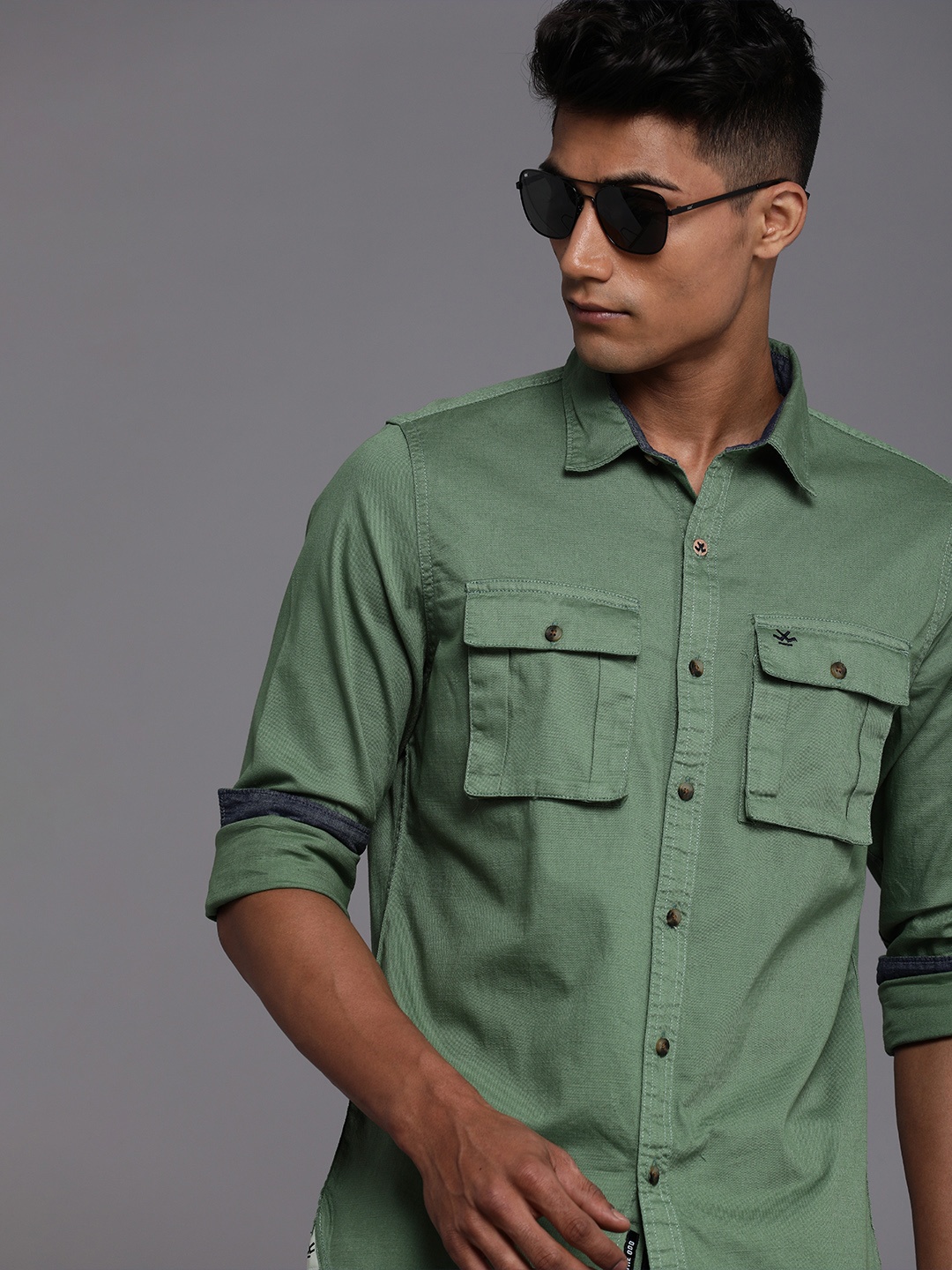 

WROGN Men Green Solid Slim Fit Casual Shirt