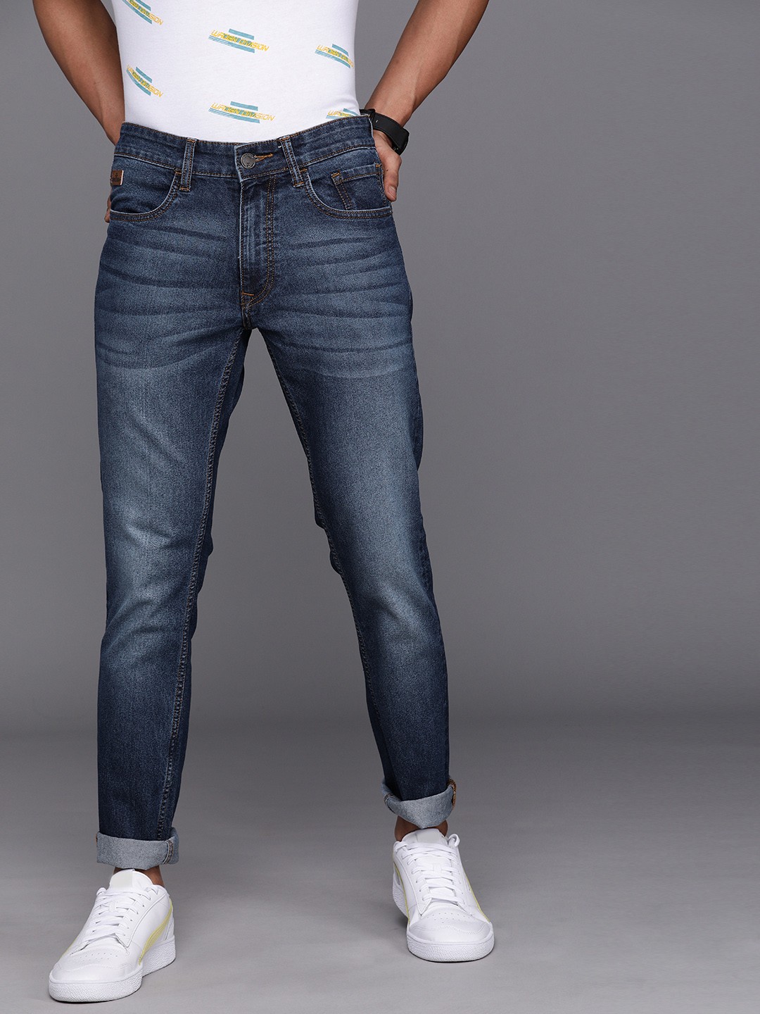 

WROGN Men Blue Slim Fit Mid-Rise Clean Look Jeans