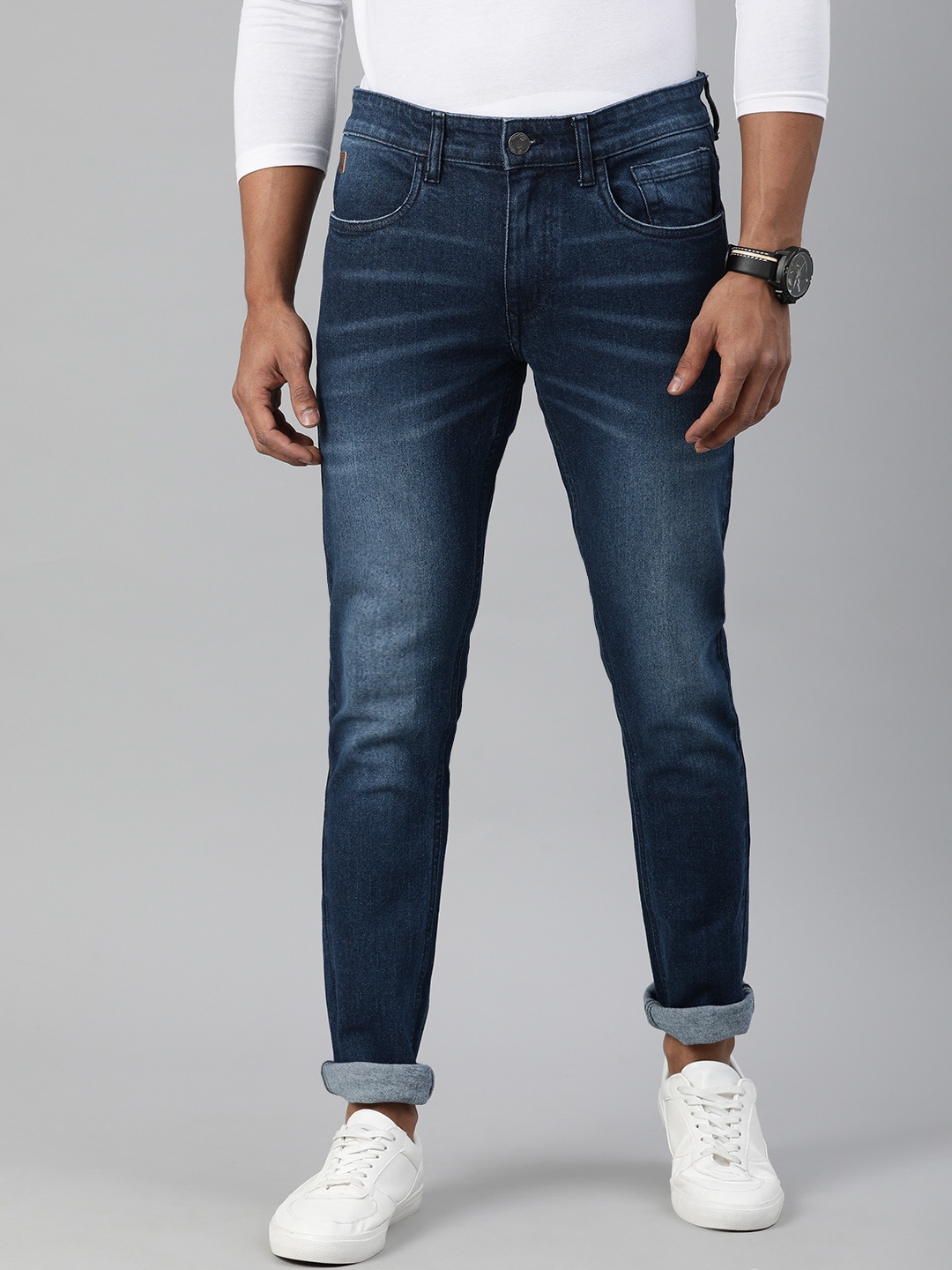 

WROGN Men Blue Slim Tapered Fit Mid-Rise Clean Look Stretchable Jeans