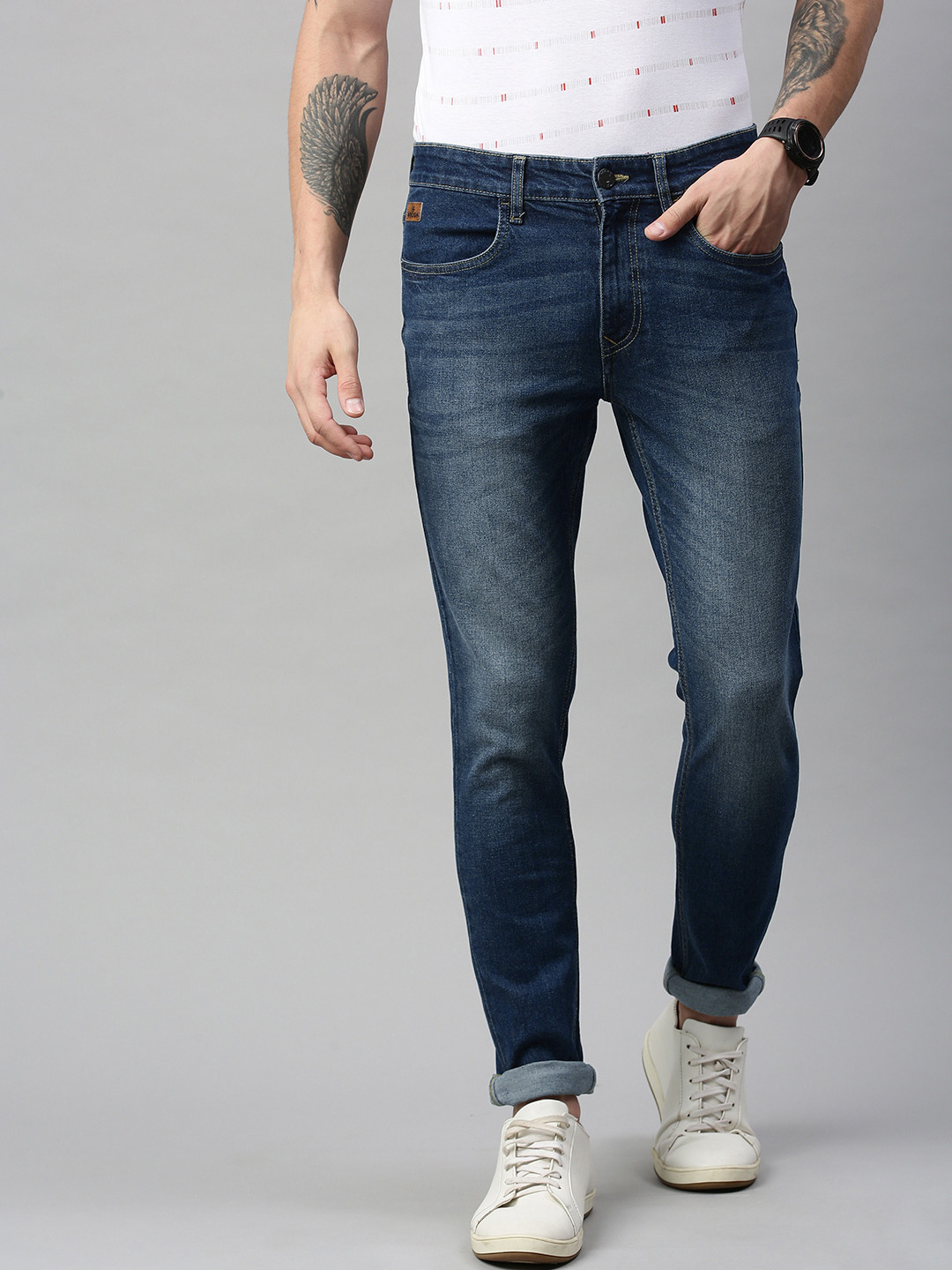 

WROGN Men Blue Skinny Fit Heavy Fade Jeans