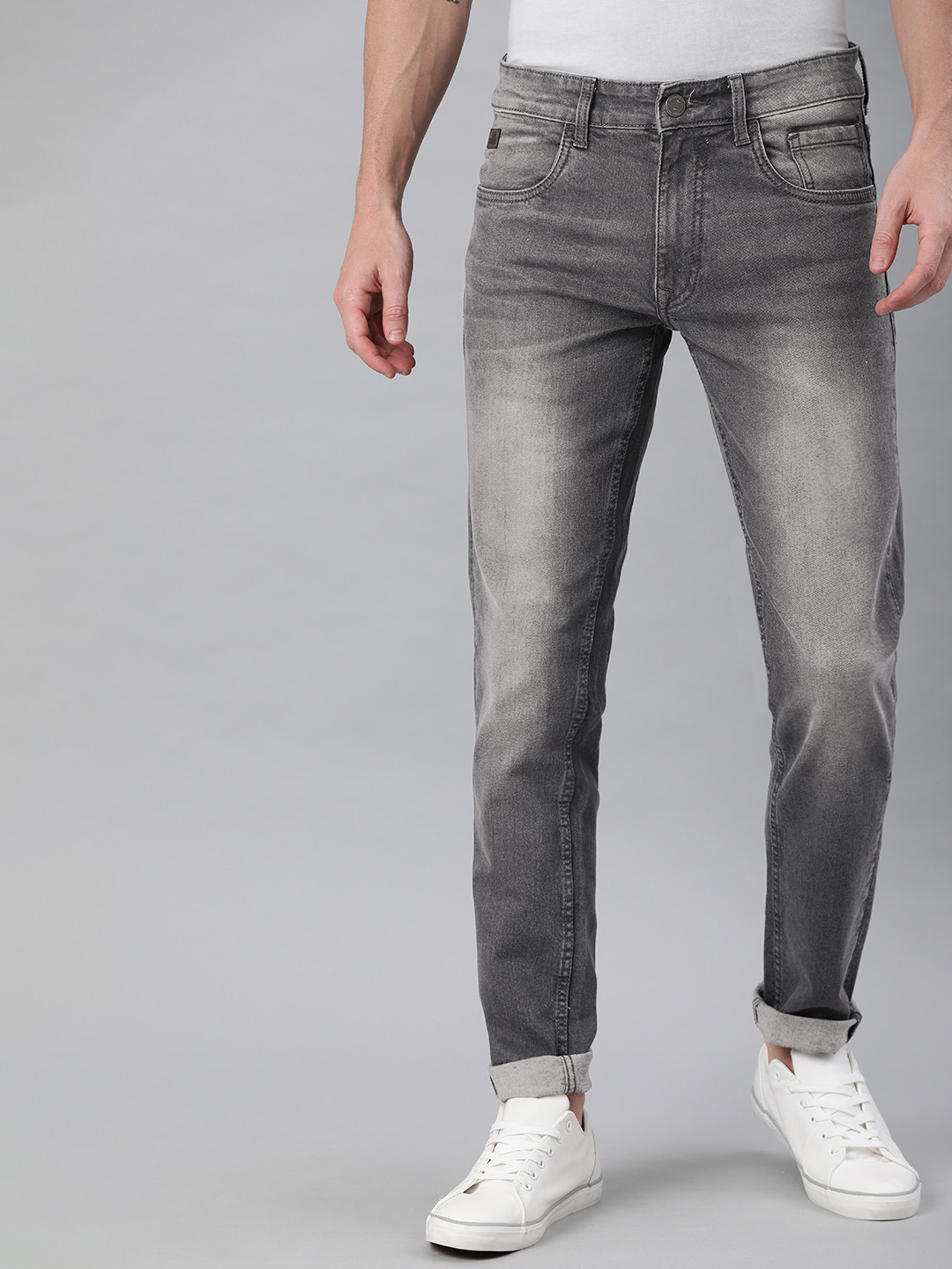 

WROGN Men Grey Slim Fit Mid-Rise Clean Look Stretchable Jeans