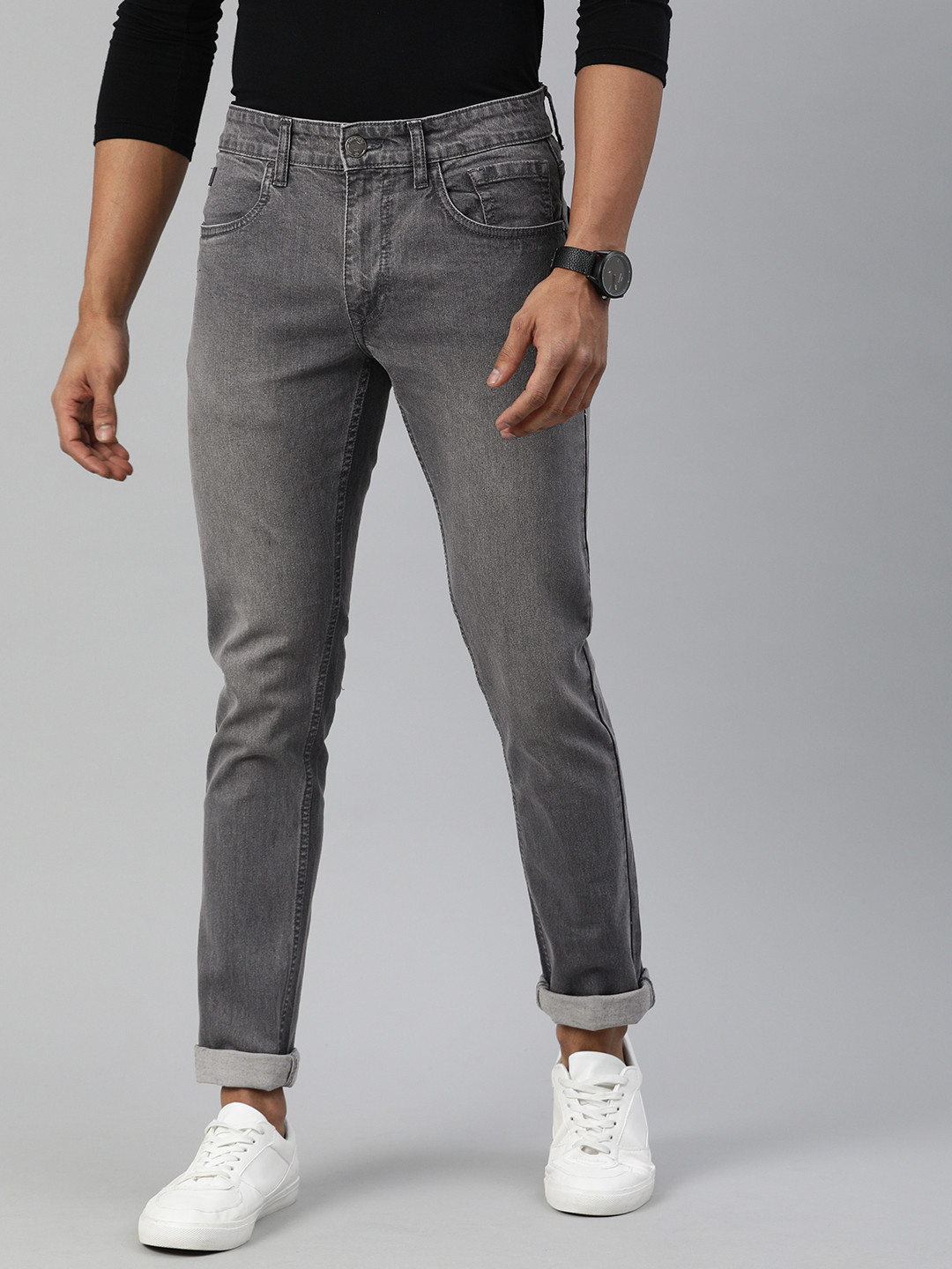 

WROGN Men Grey Slim Fit Mid-Rise Clean Look Stretchable Jeans