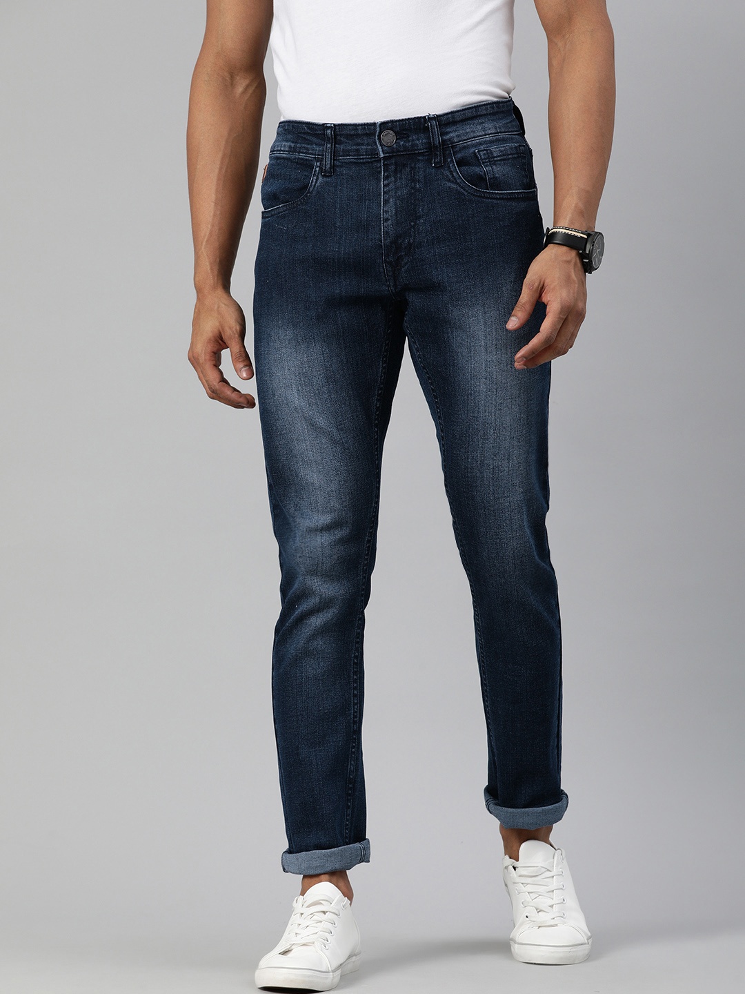

WROGN Men Navy Blue Slim Fit Mid-Rise Clean Look Stretchable Jeans