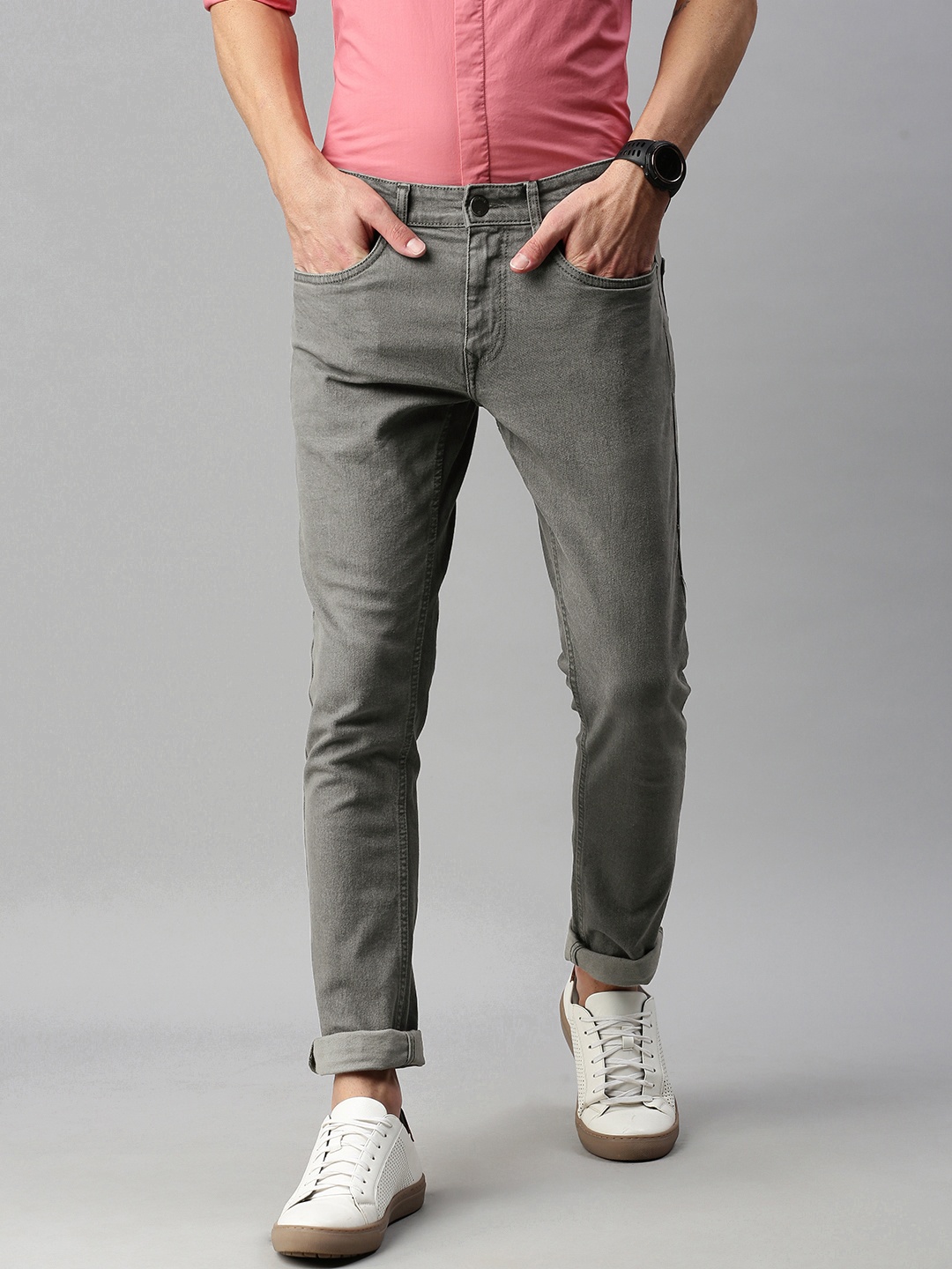 

WROGN Men Grey Slim Fit Light Fade Stretchable Jeans
