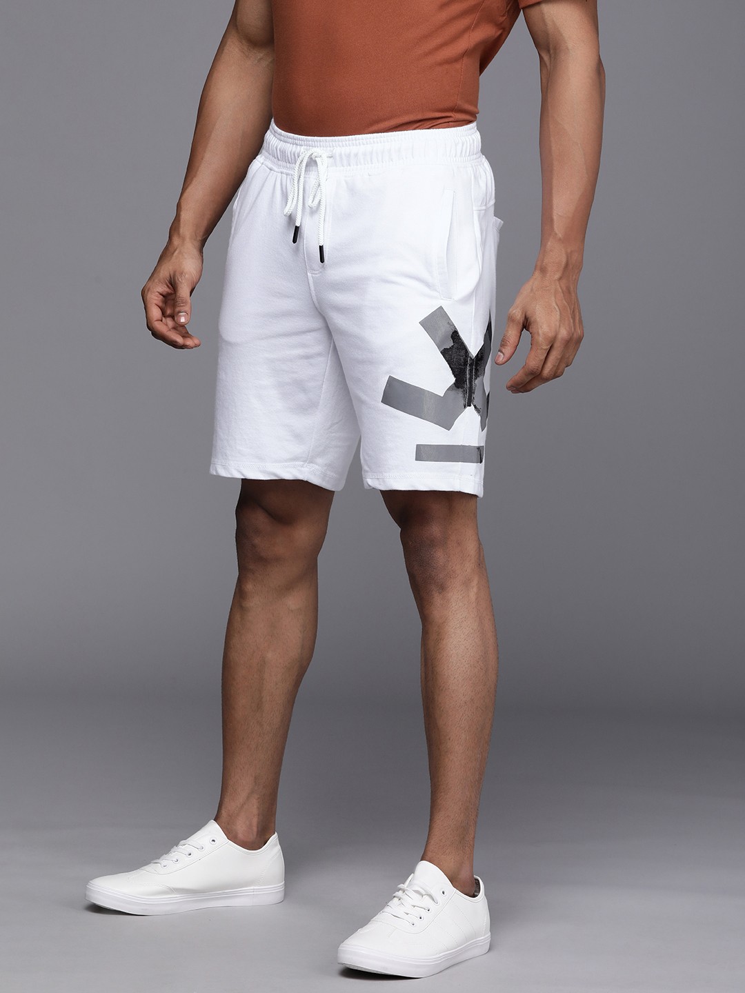 

WROGN Men White Brand Logo Printed Slim Fit Regular Shorts
