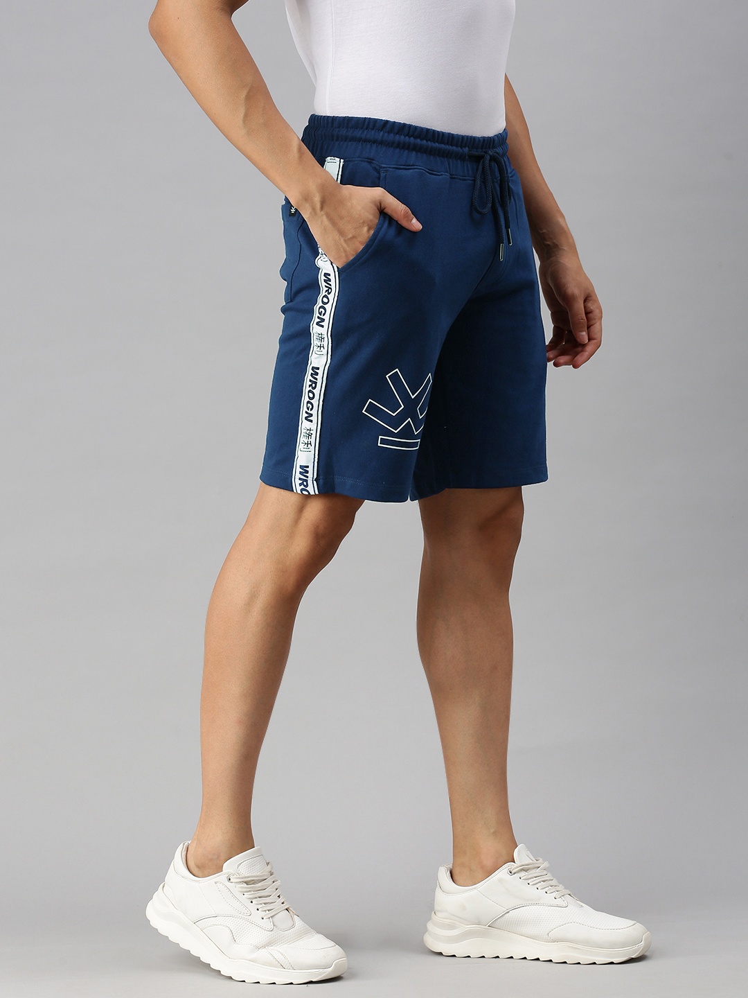 

WROGN Men Navy Blue Typography Printed Mid-Rise Regular Shorts