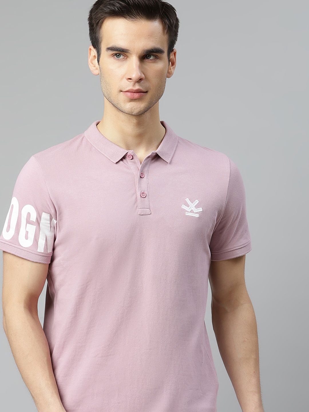 

WROGN Men Pink Solid Pure Cotton Polo Collar Pure Cotton T-shirt