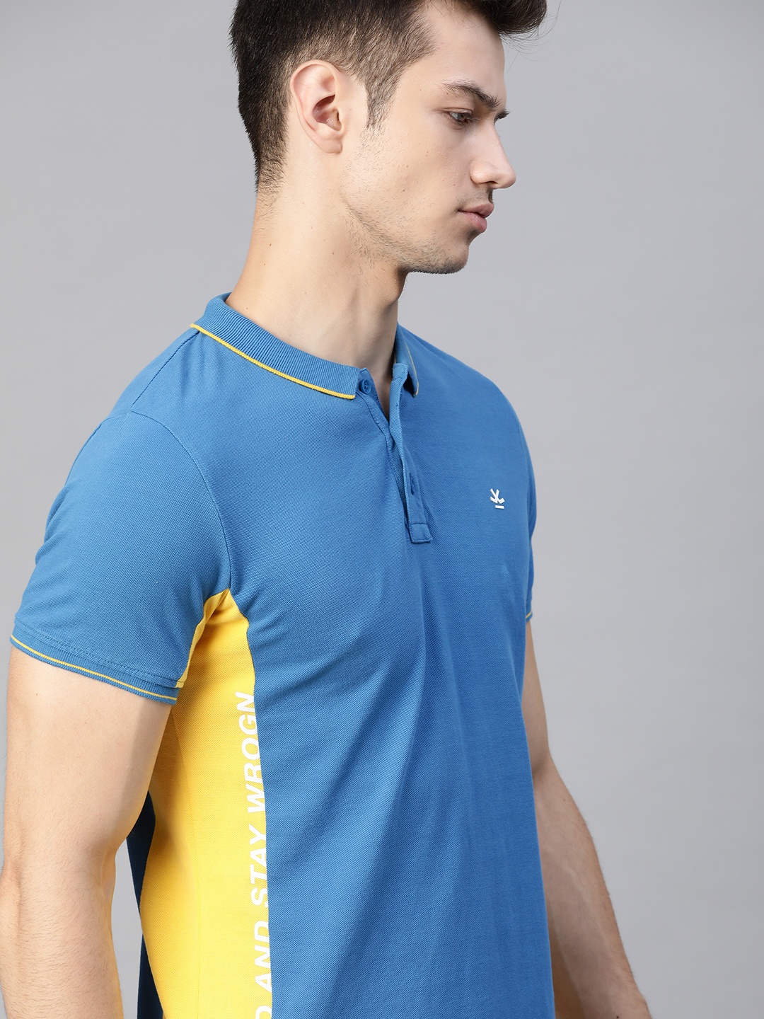 

WROGN Men Blue Solid Pure Cotton Polo Collar T-shirt