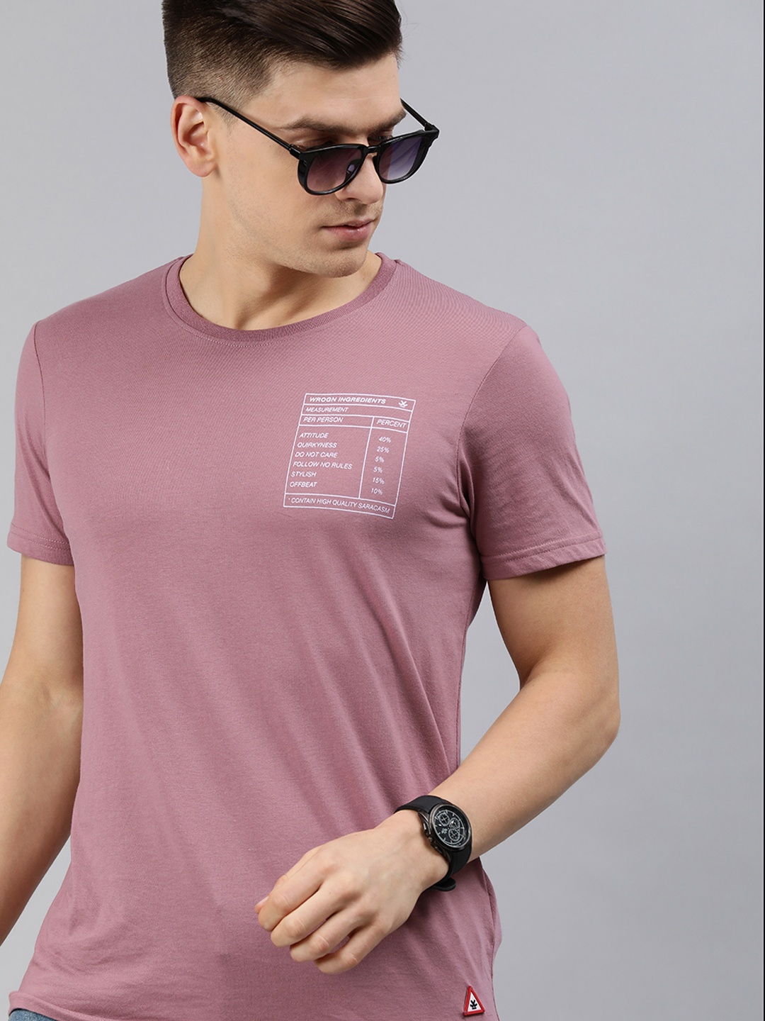 

WROGN Men Mauve Typography Printed Slim Fit T-shirt