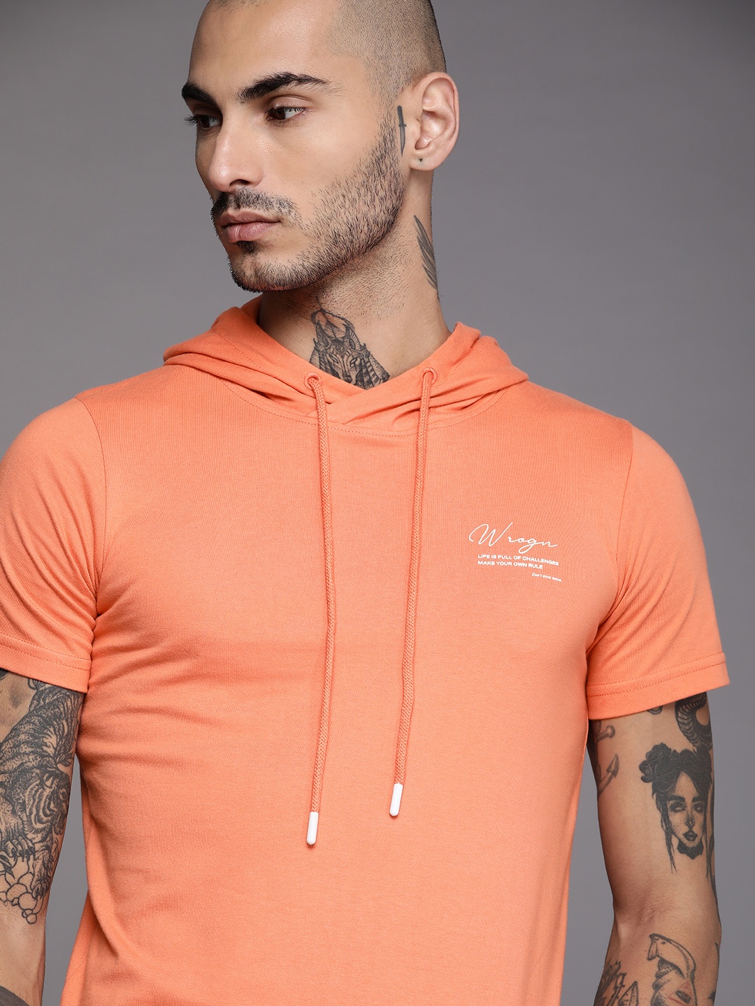 

WROGN Men Orange Brand Logo Printed Slim Fit T-shirt