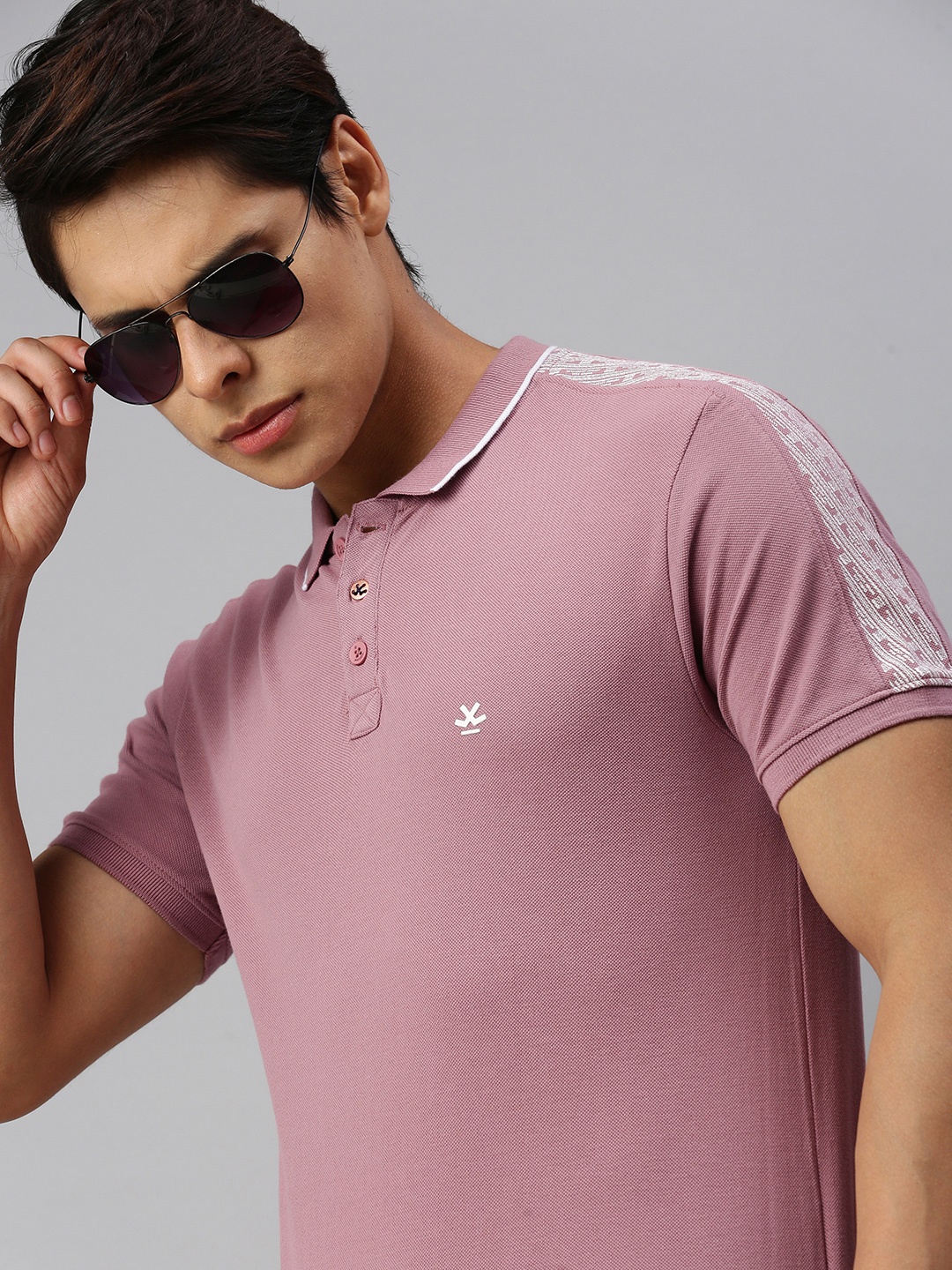 

WROGN Men Dusty Pink Solid Pure Cotton Polo Collar Slim Fit Pure Cotton T-shirt