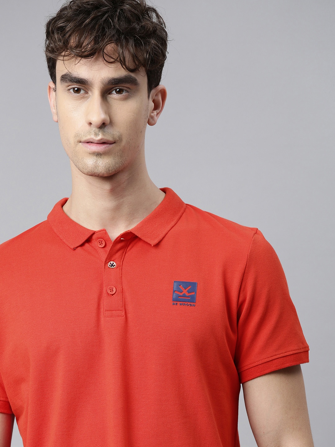

WROGN Men Coral Red Solid Slim Fit Polo Collar Pure Cotton T-shirt
