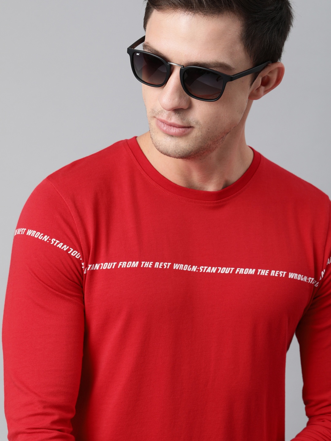 

WROGN Men Red Typography Printed Slim Fit Pure Cotton T-shirt