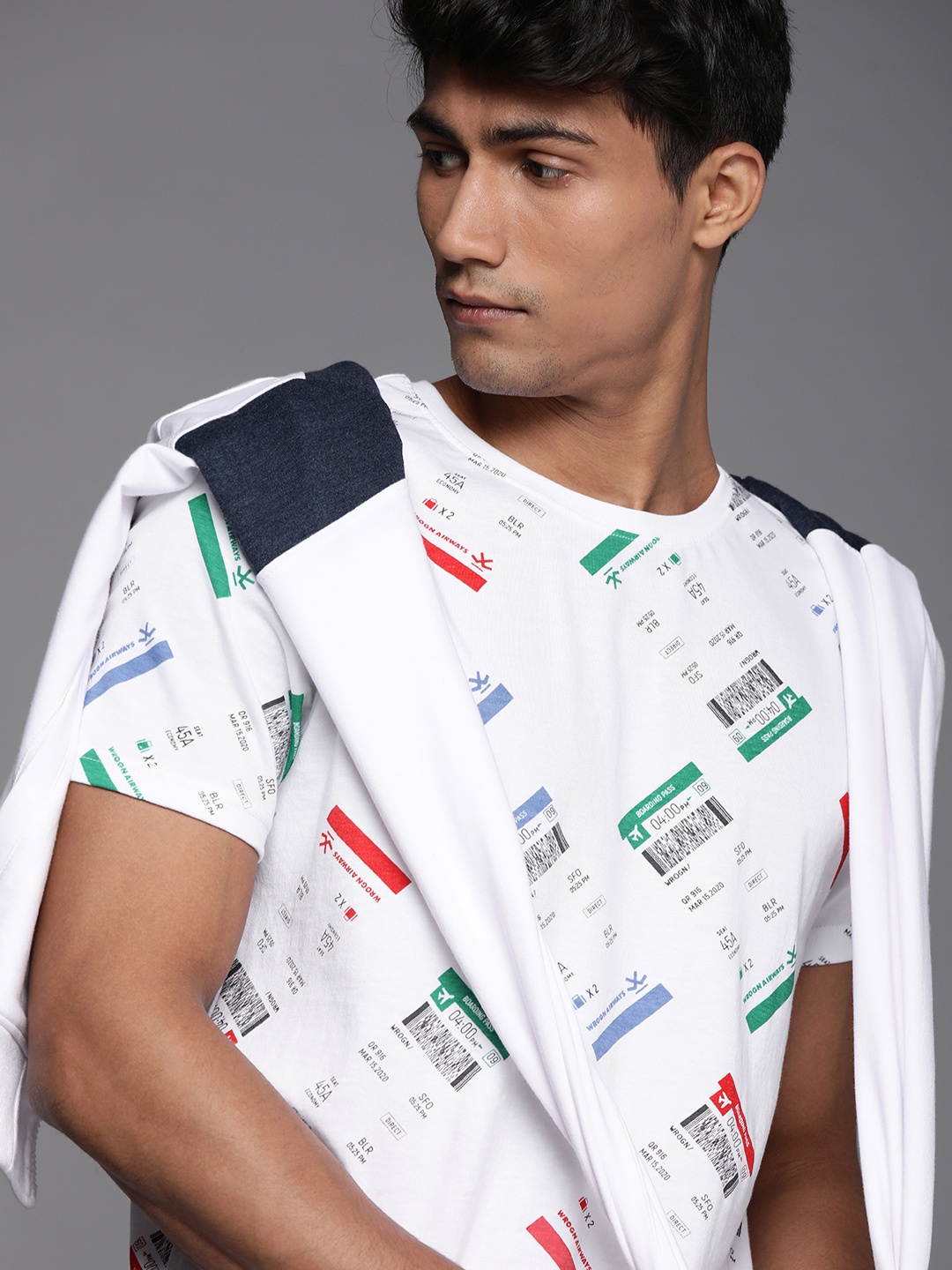 

WROGN Men White Typography Printed Slim Fit Pure Cotton T-shirt