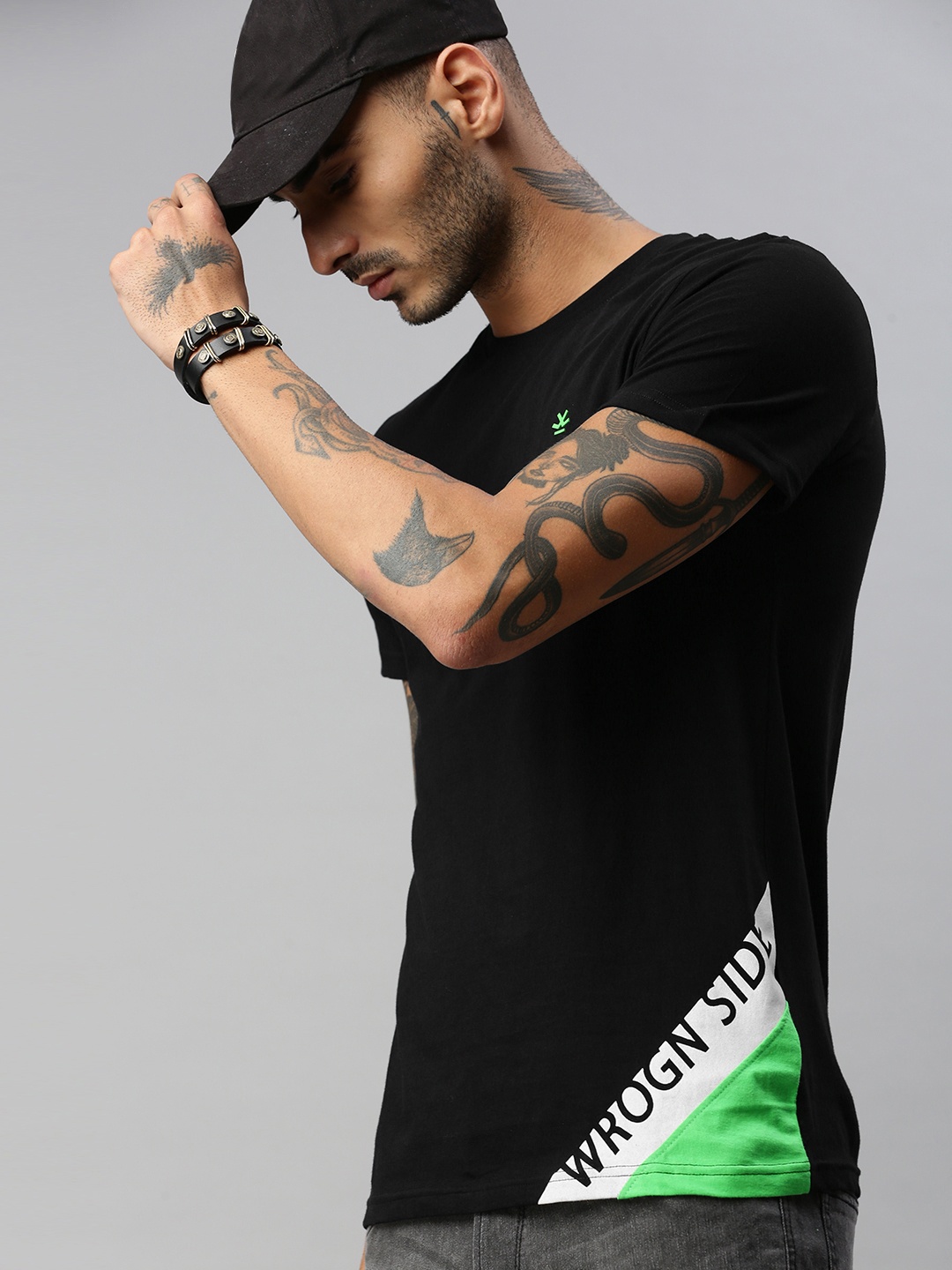 

WROGN Men Black Typography Placement Print Slim Fit Pure Cotton T-shirt